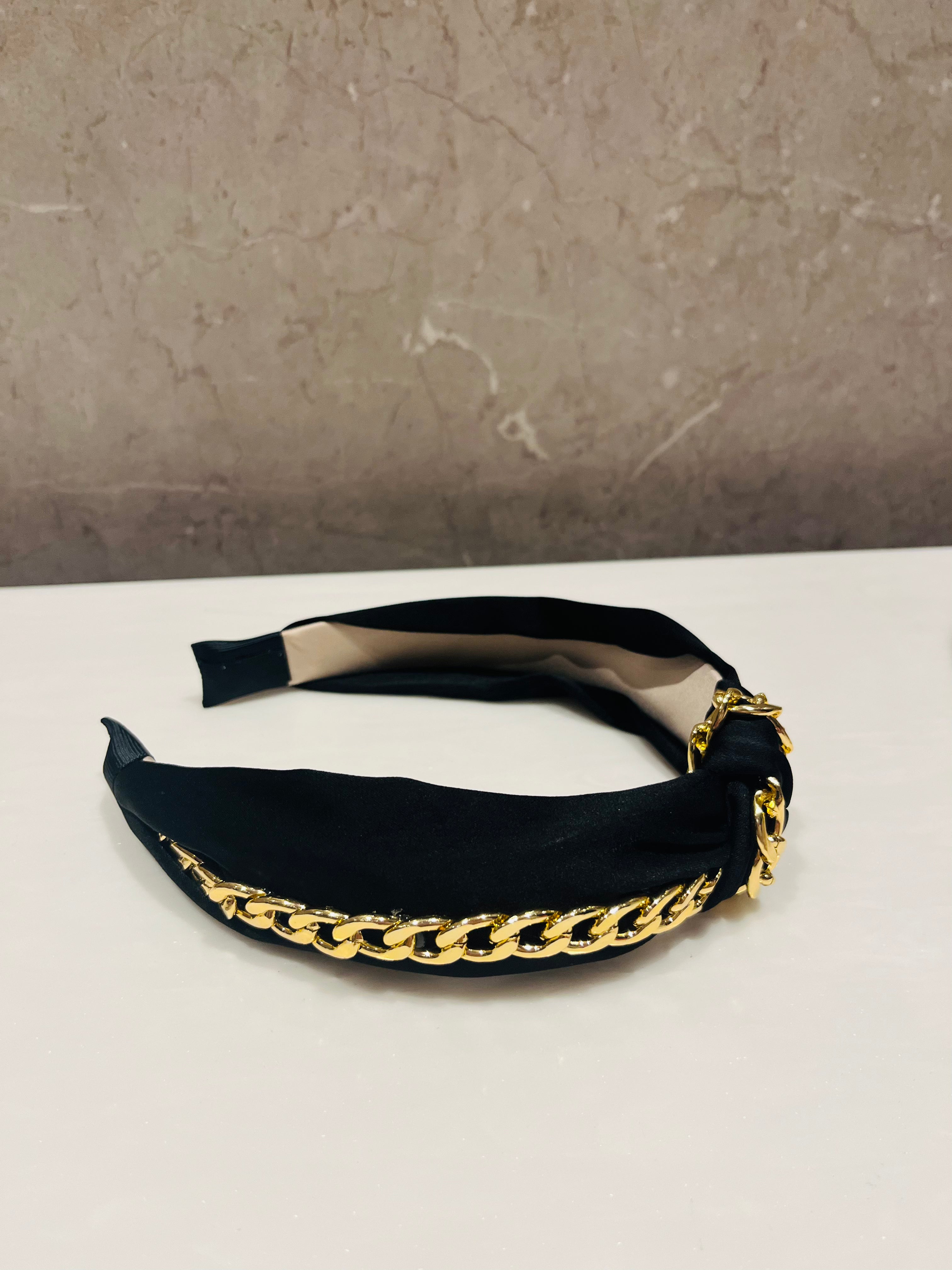 Black Chain of Charm Turban Hairband