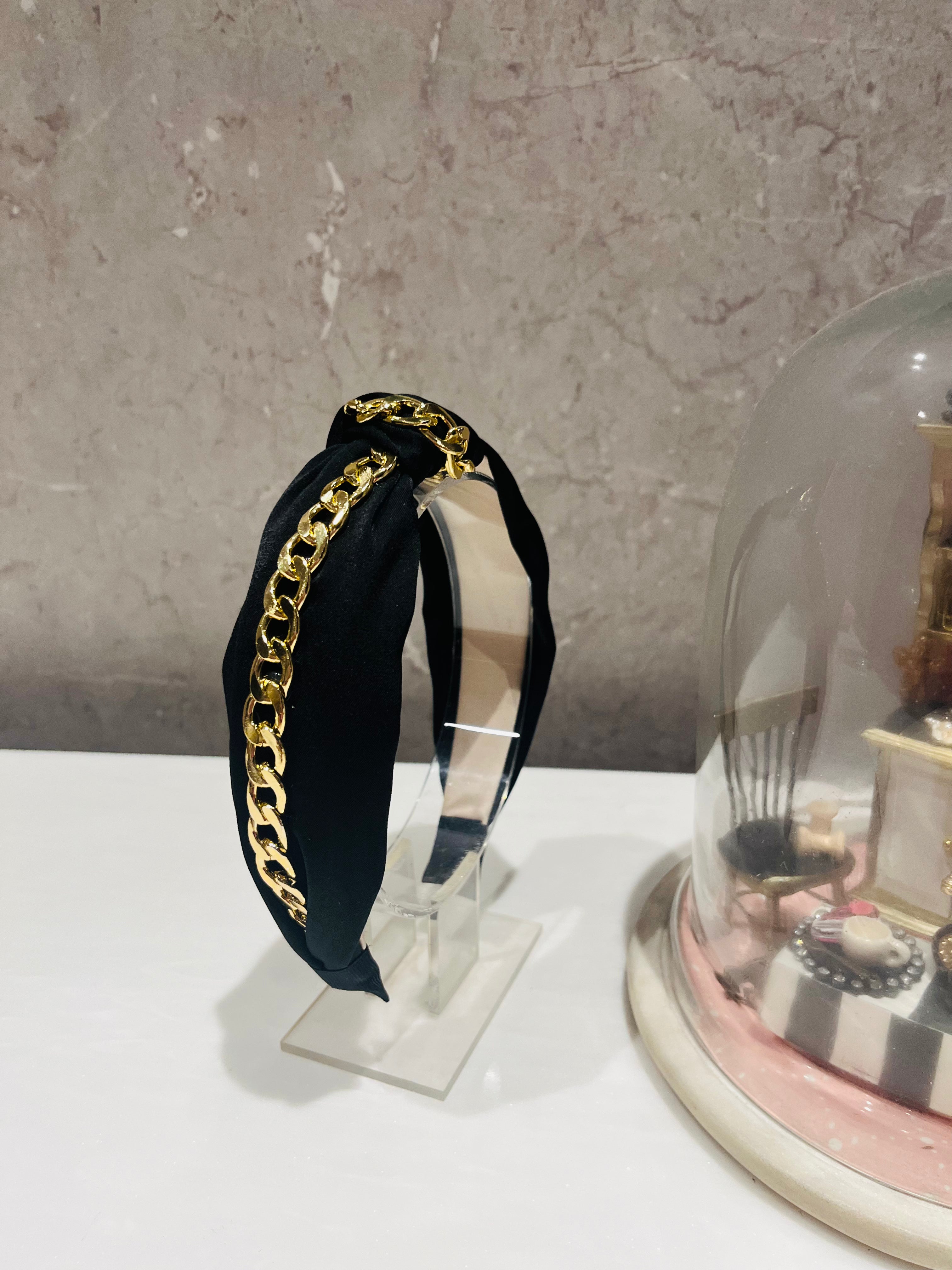 Black Chain of Charm Turban Hairband