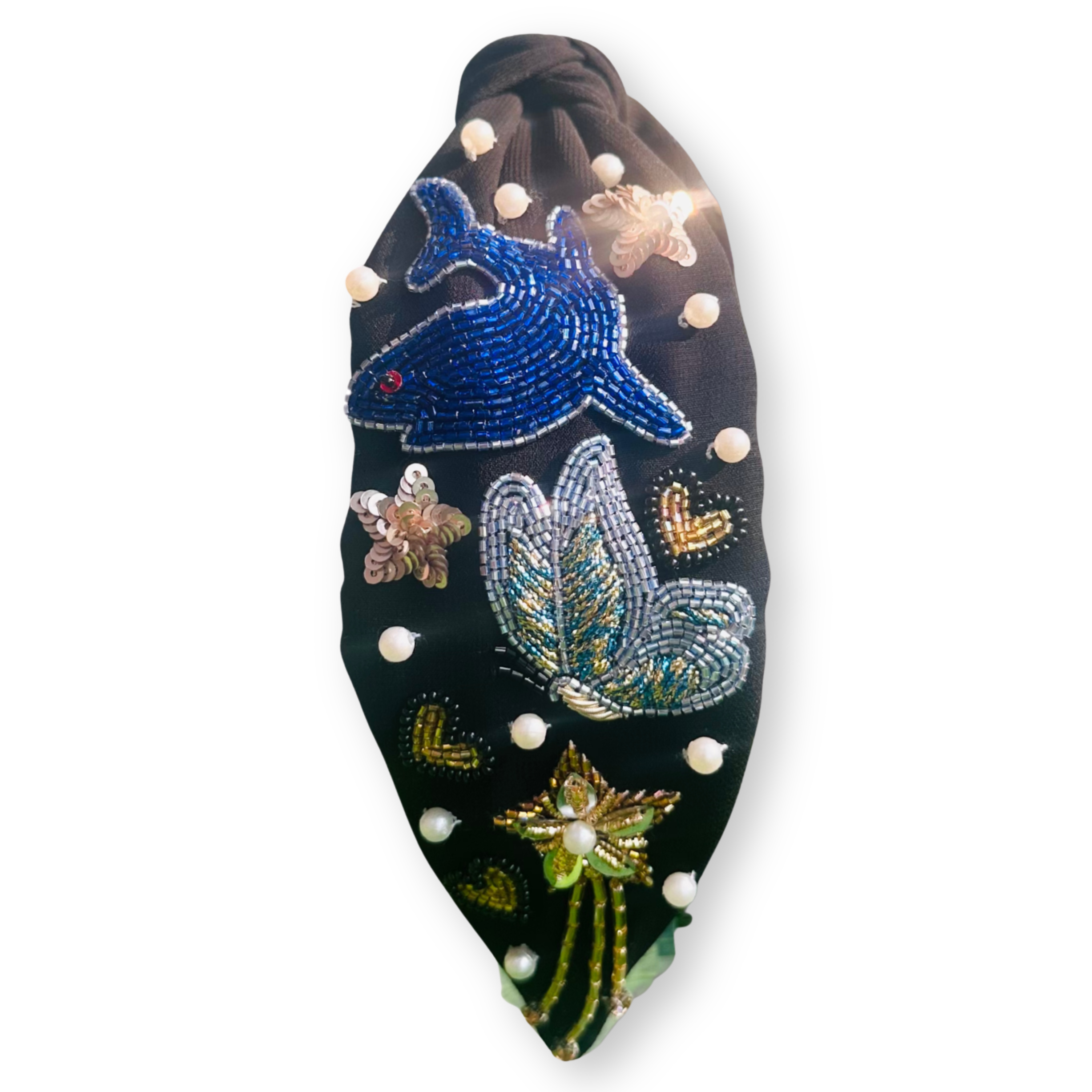 Starry Dolphin Black Turban Hairband