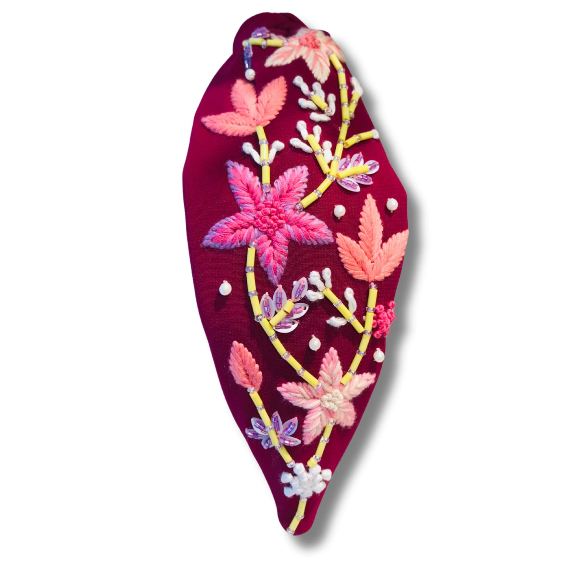Floral Daisy Merlot Turban Hairband