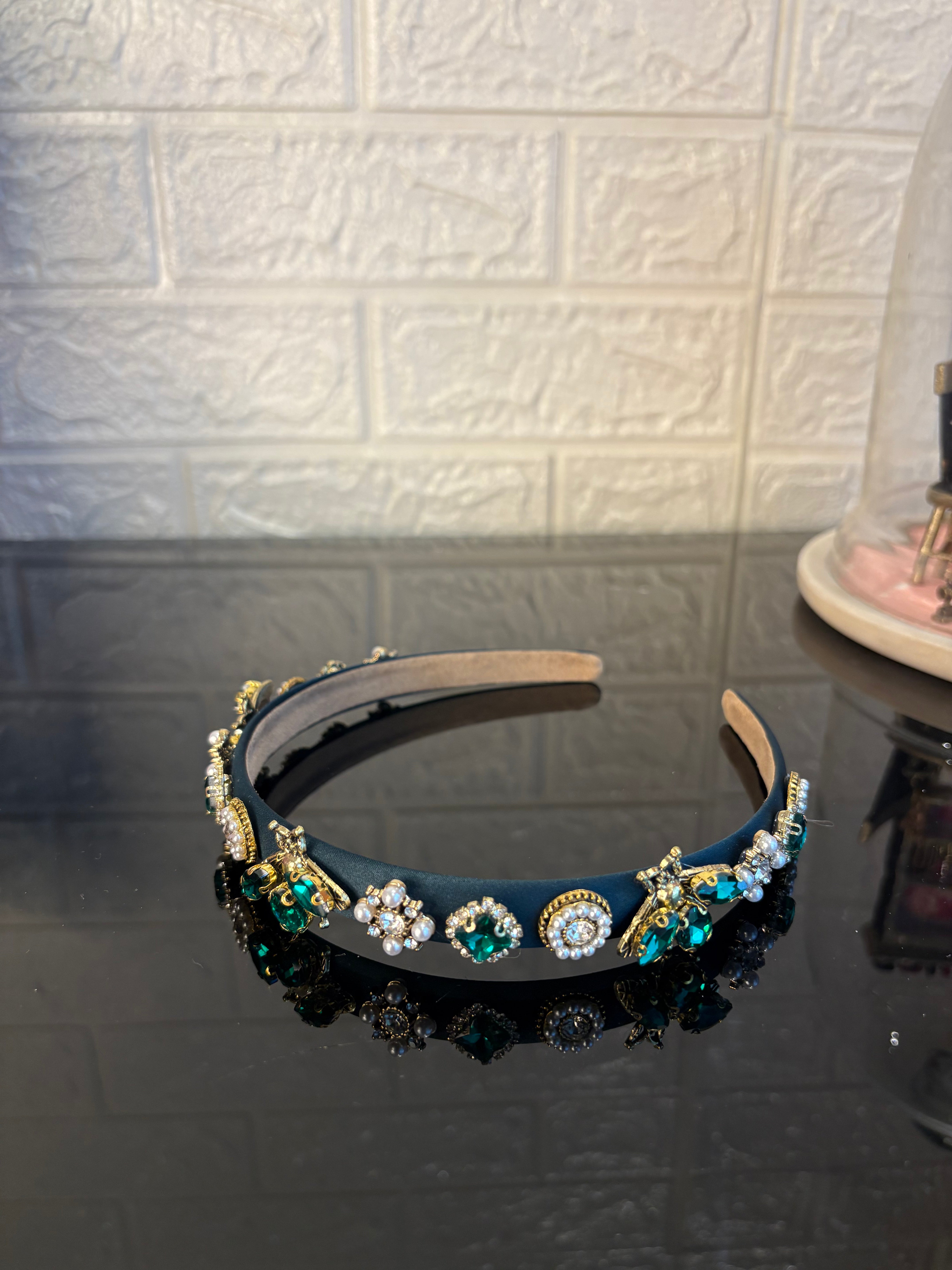 Dark Green Jewel Charms Hairband