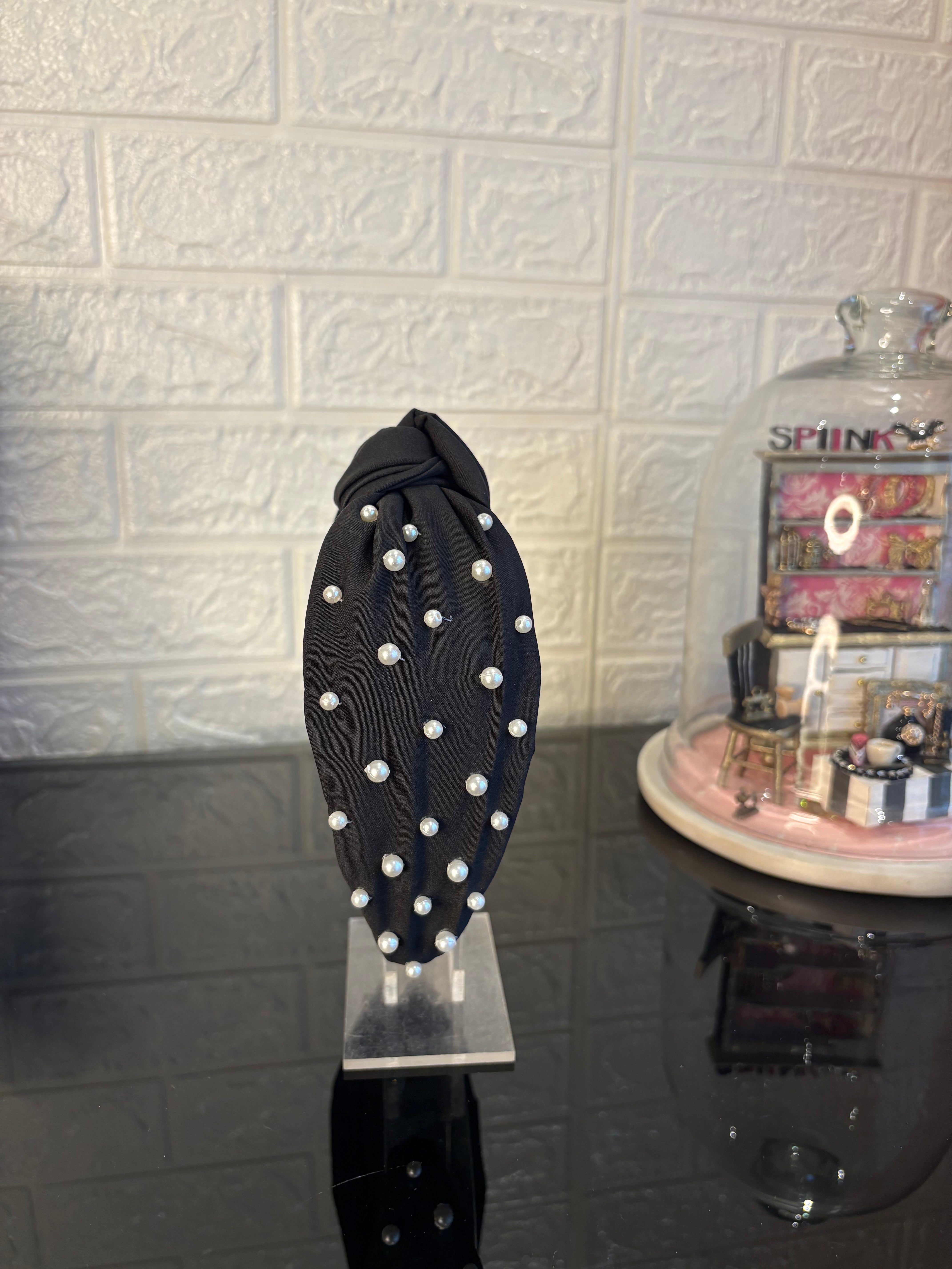 Pearl Gleam Black Turban Hairband