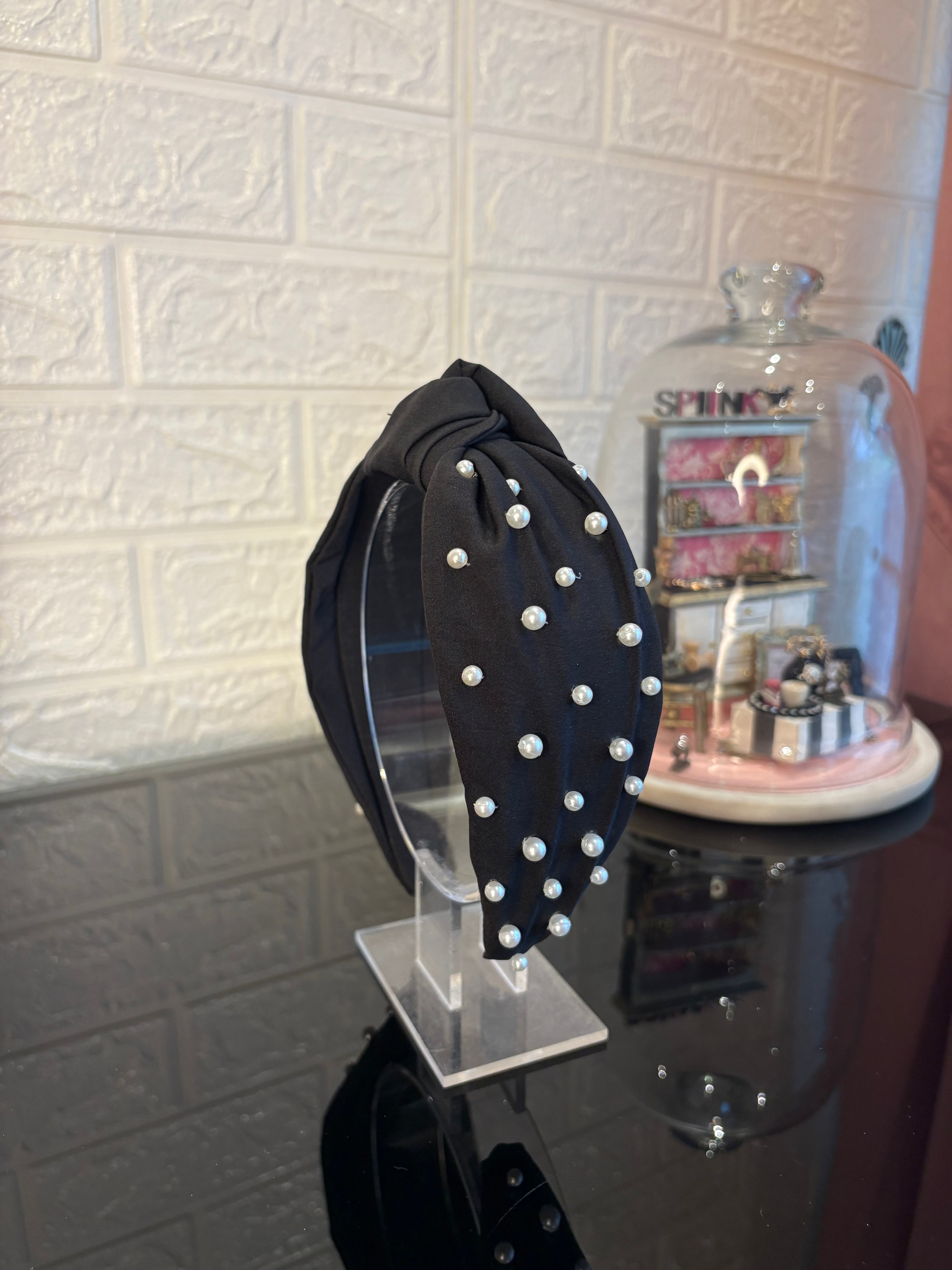 Pearl Gleam Black Turban Hairband