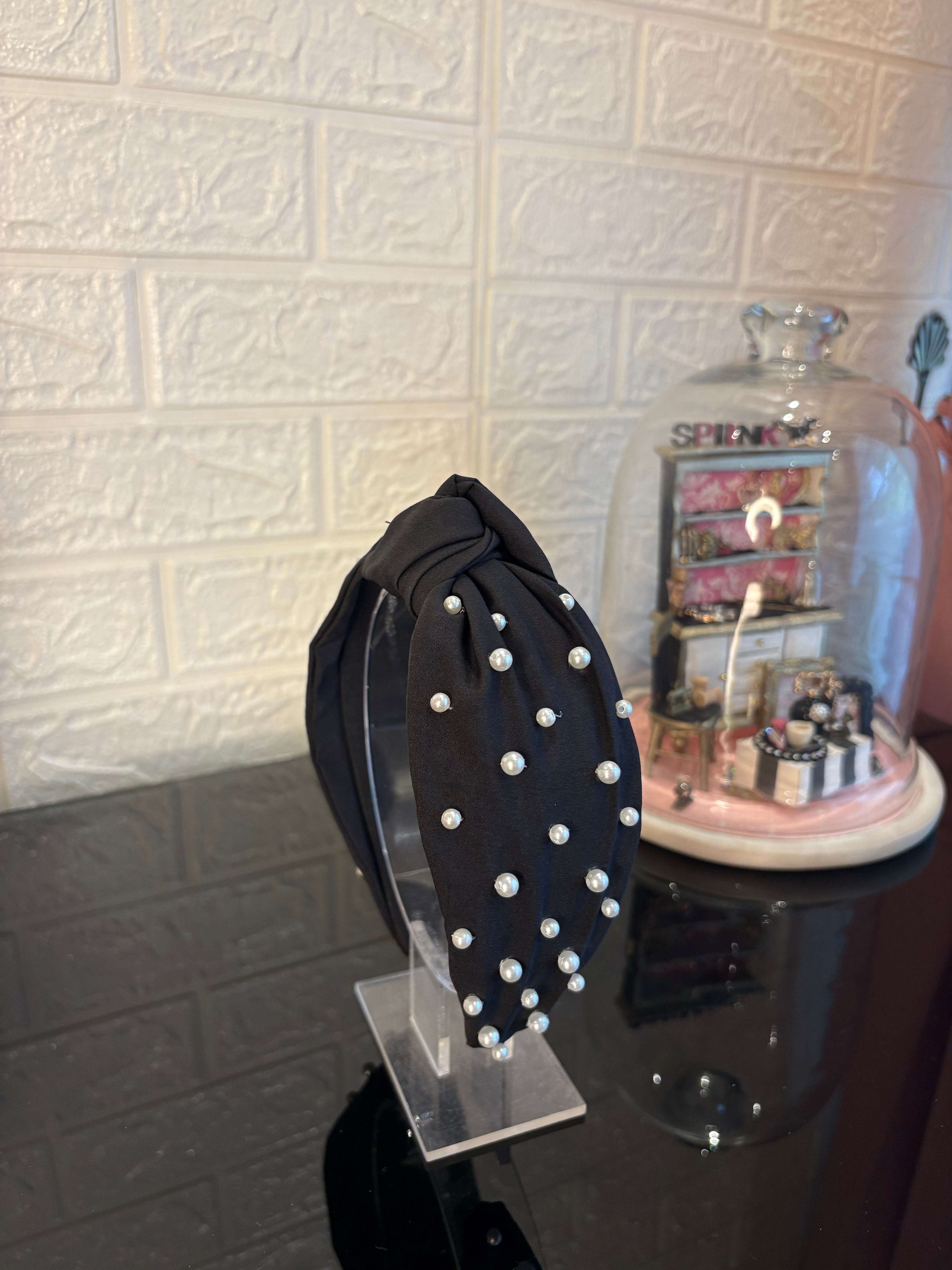 Pearl Gleam Black Turban Hairband