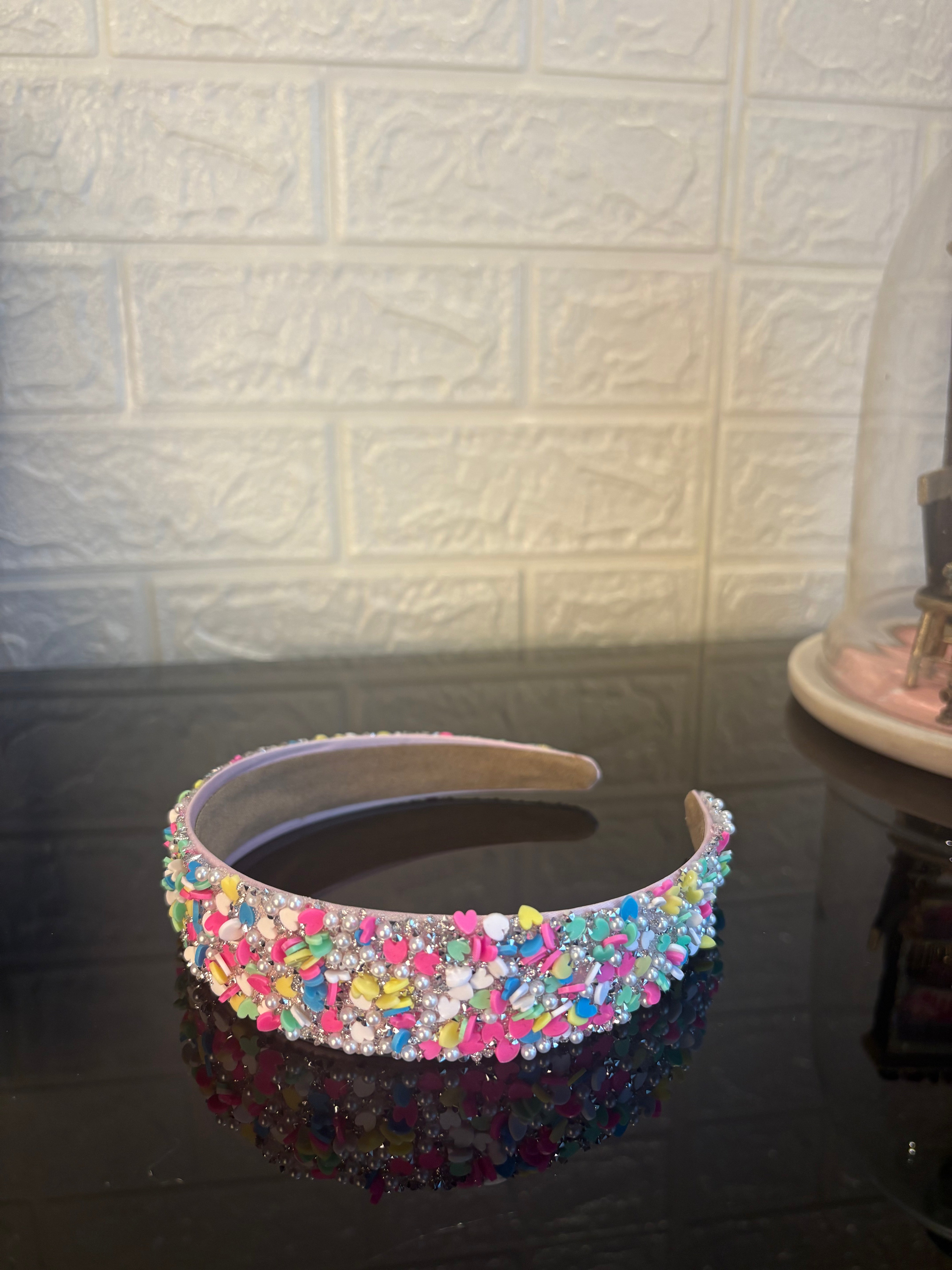 Pink Multicolored Heart Confetti Band