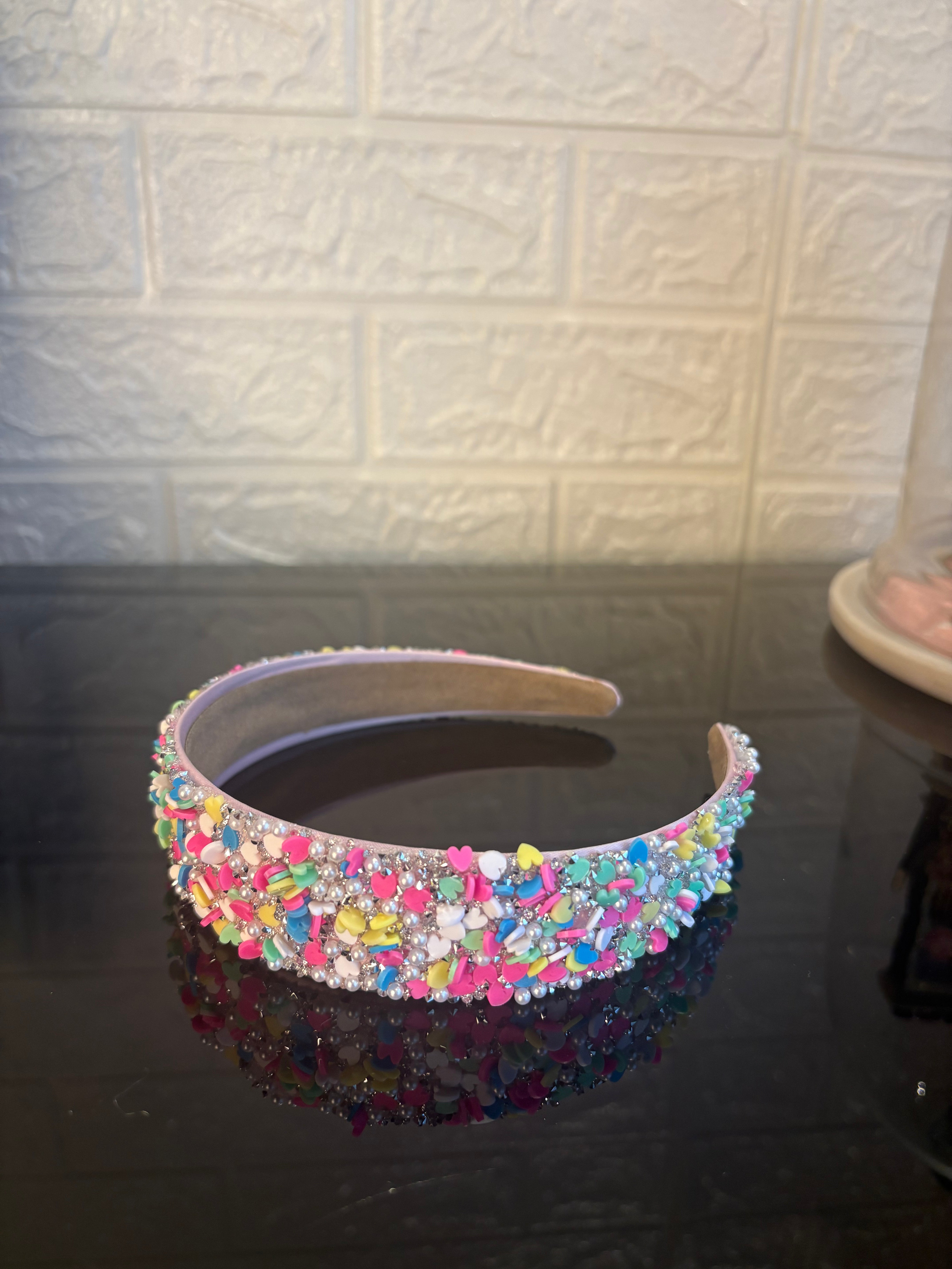 Pink Multicolored Heart Confetti Band