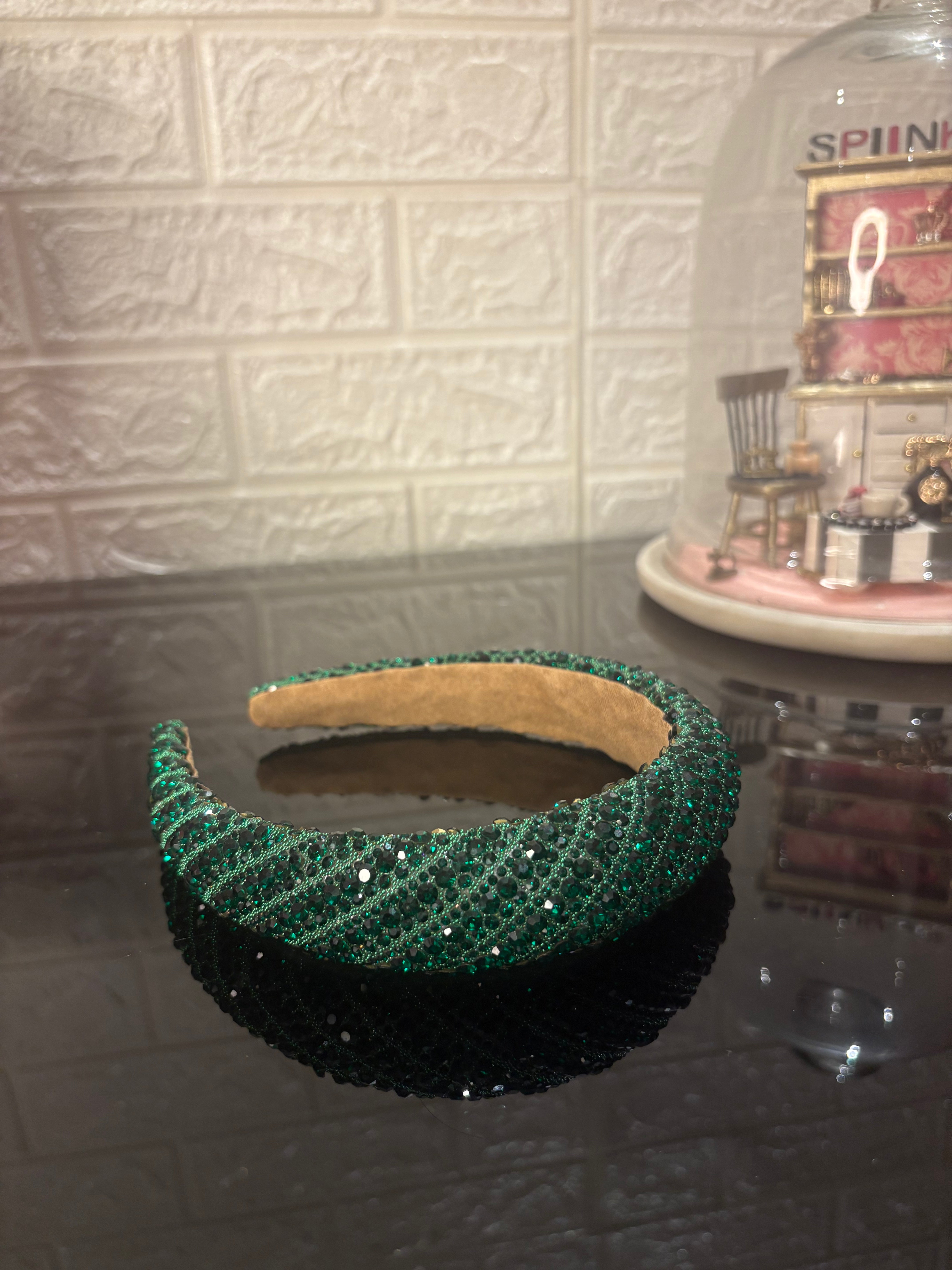 Dark Green Dazzle Crown Headband