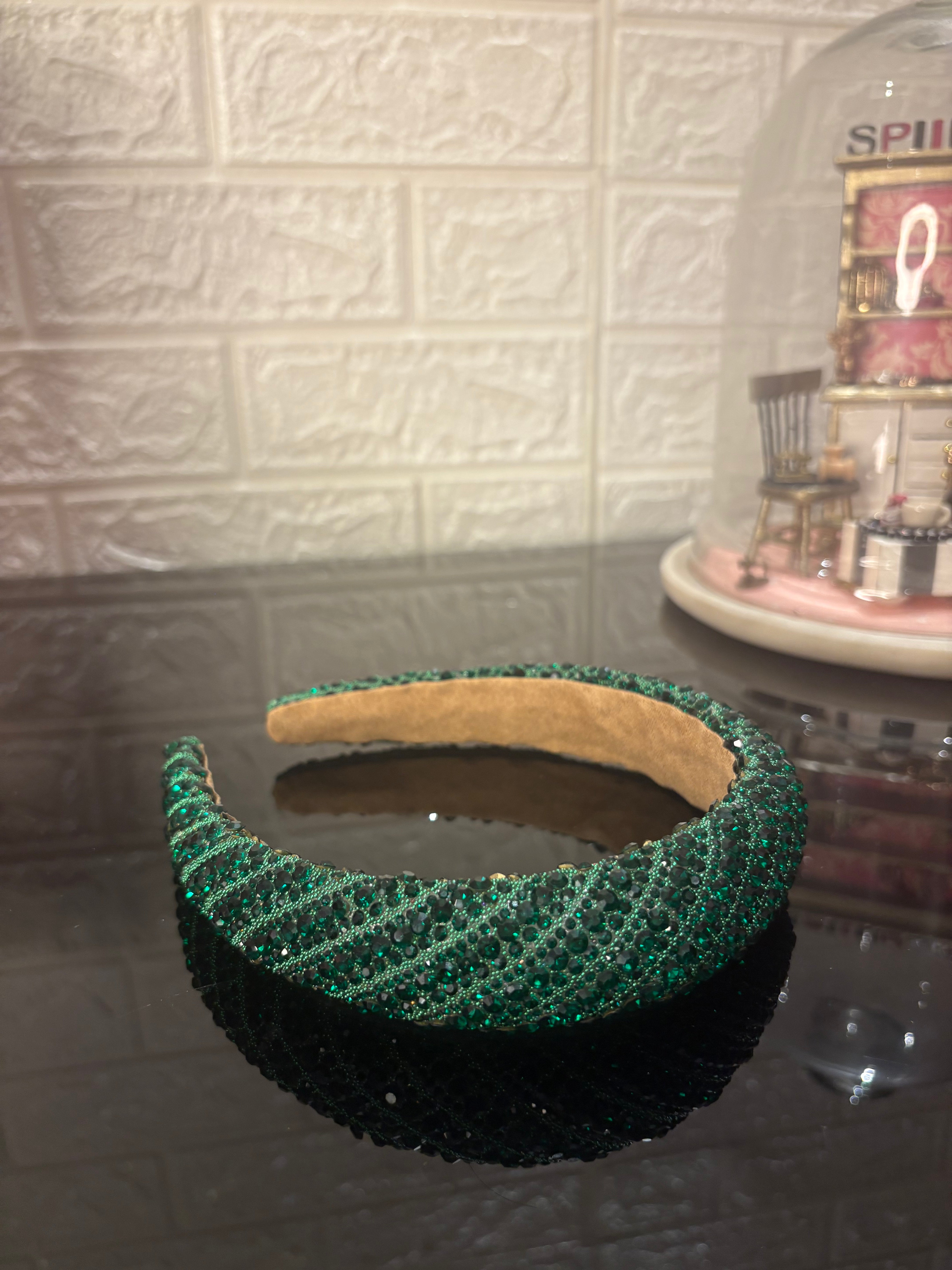 Dark Green Dazzle Crown Headband