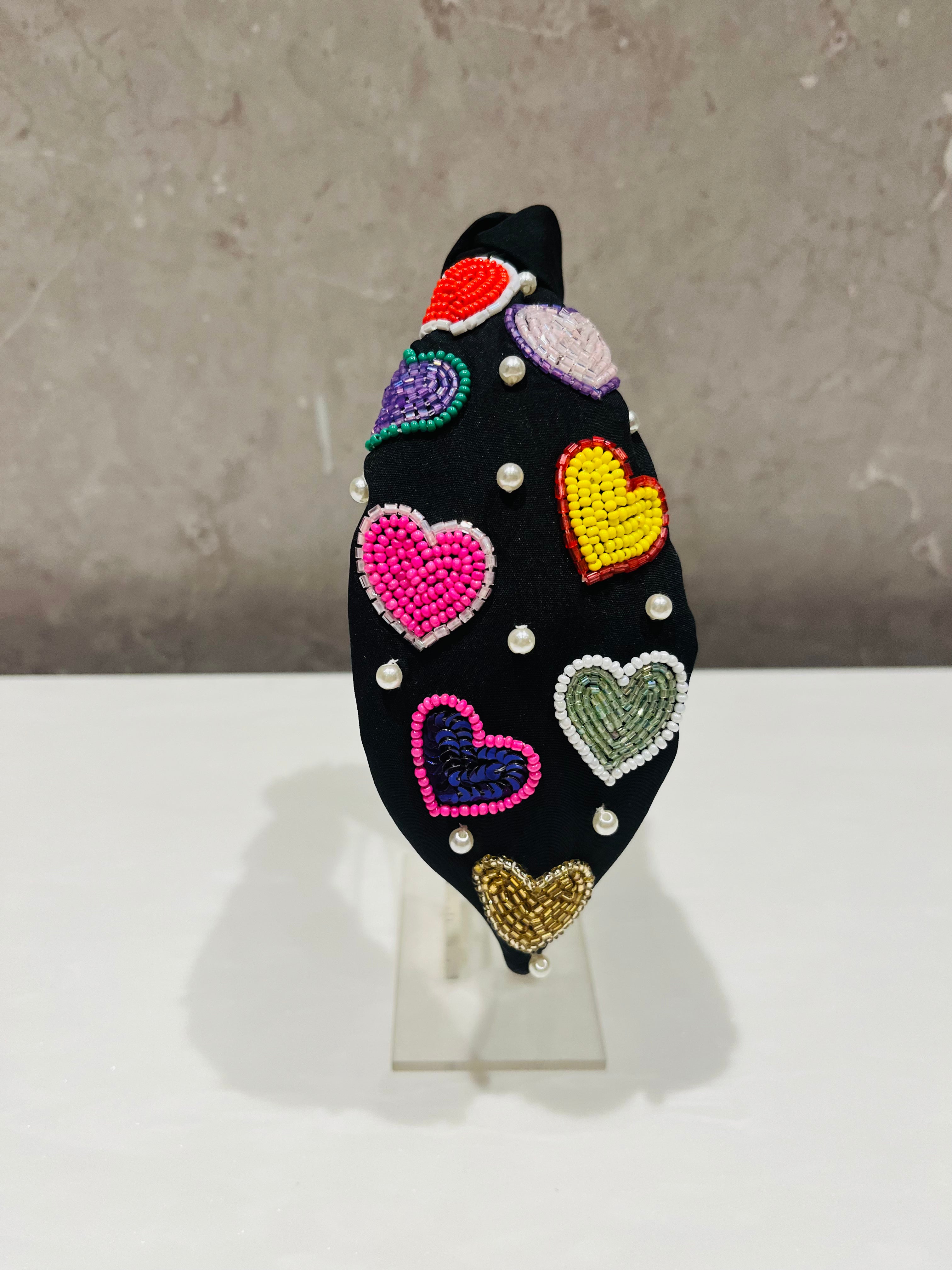 Hearts Black Big Sis Turban Hairband