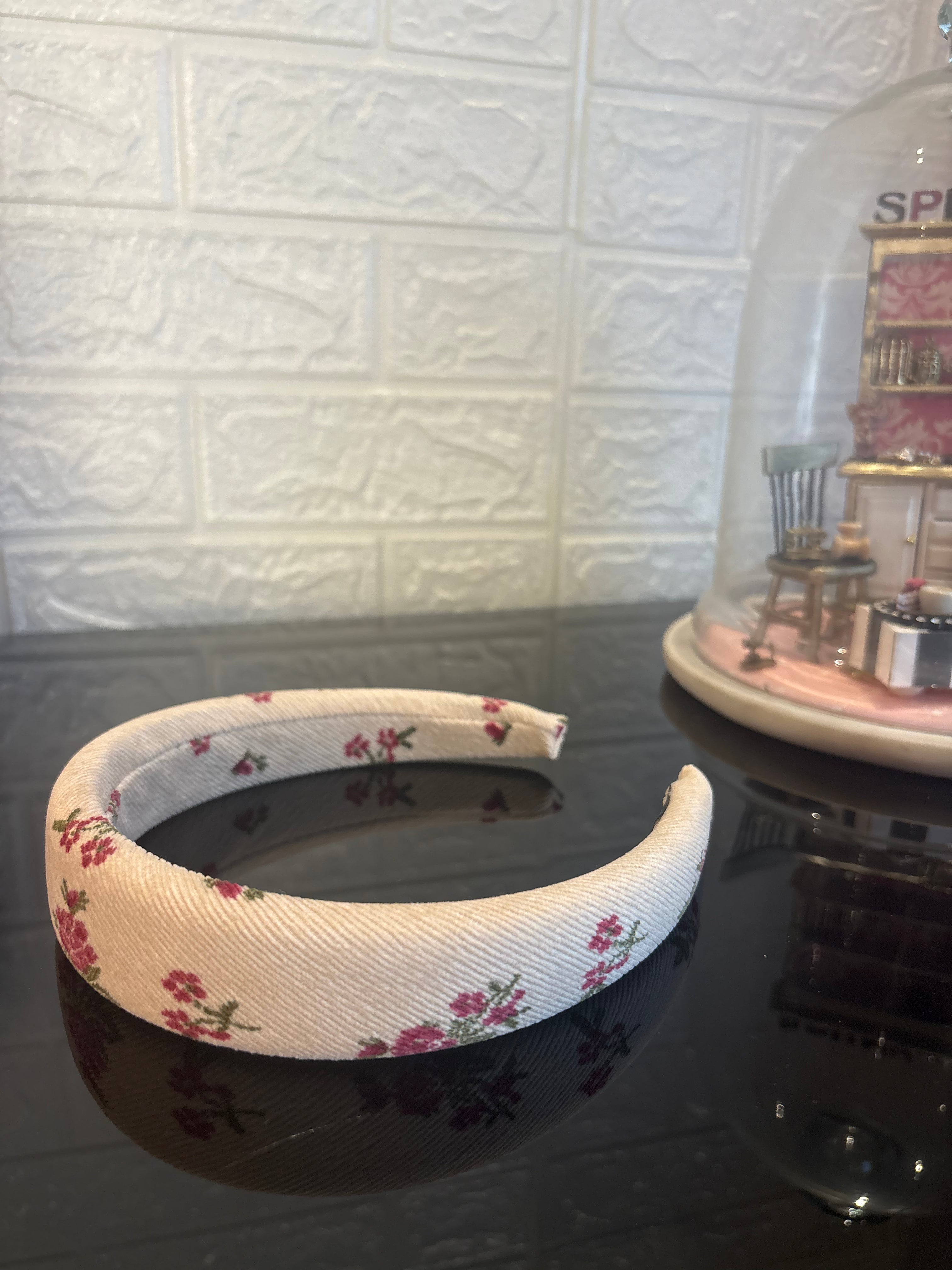 Beige Floral Printed Hairband