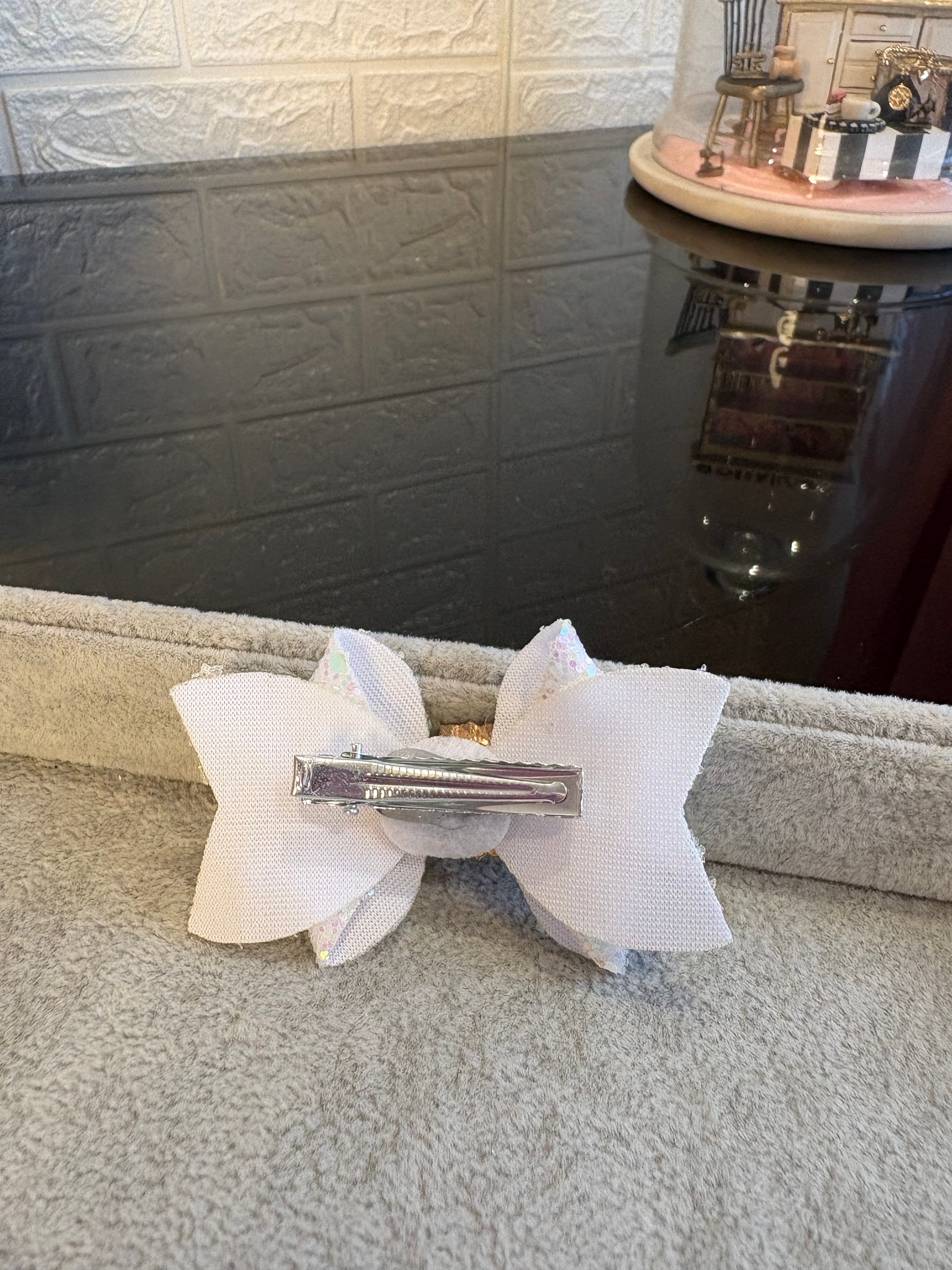 White Glitter Gem Hair Bow