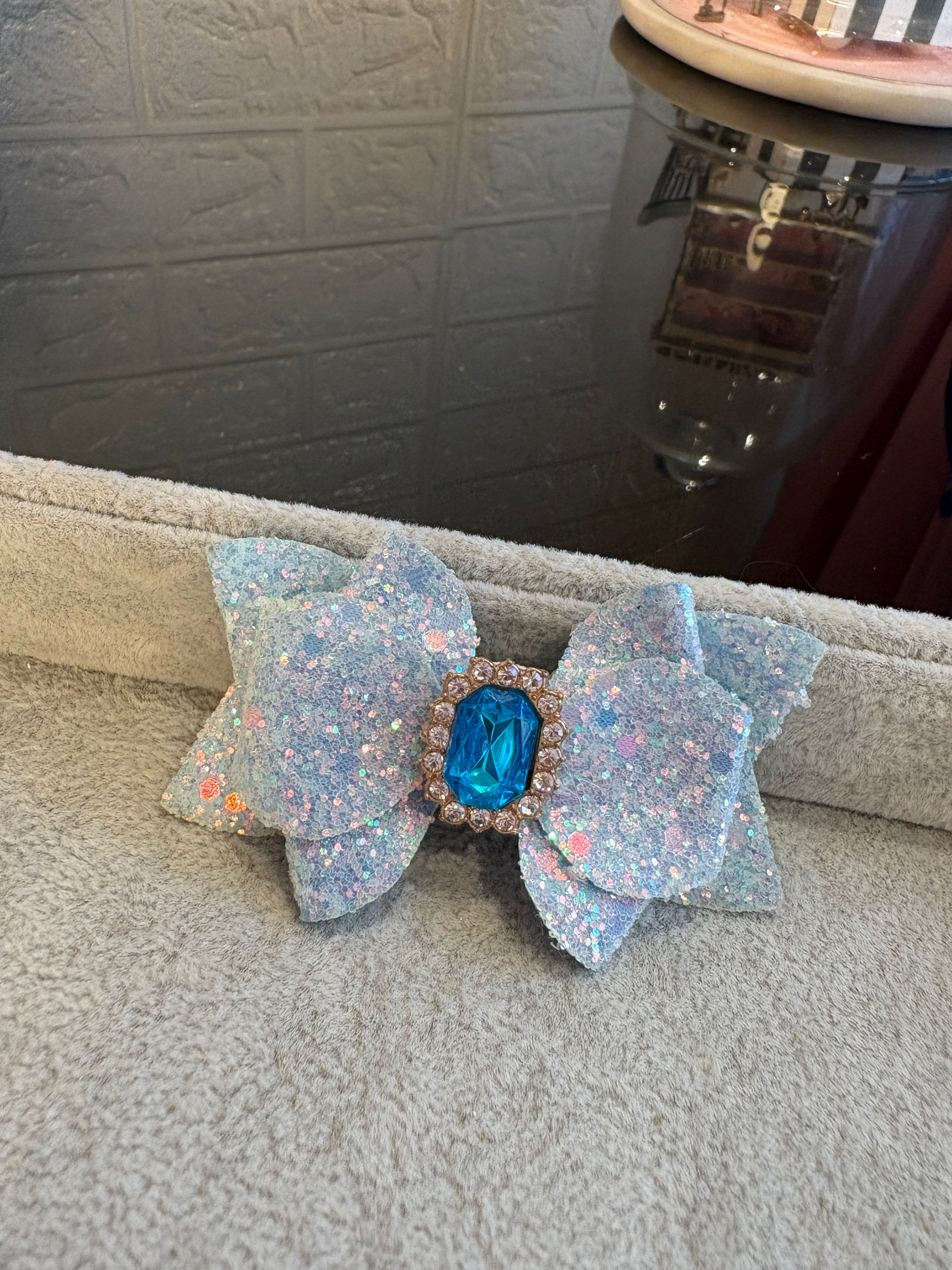 Sky Blue Glitter Gem Hair Bow