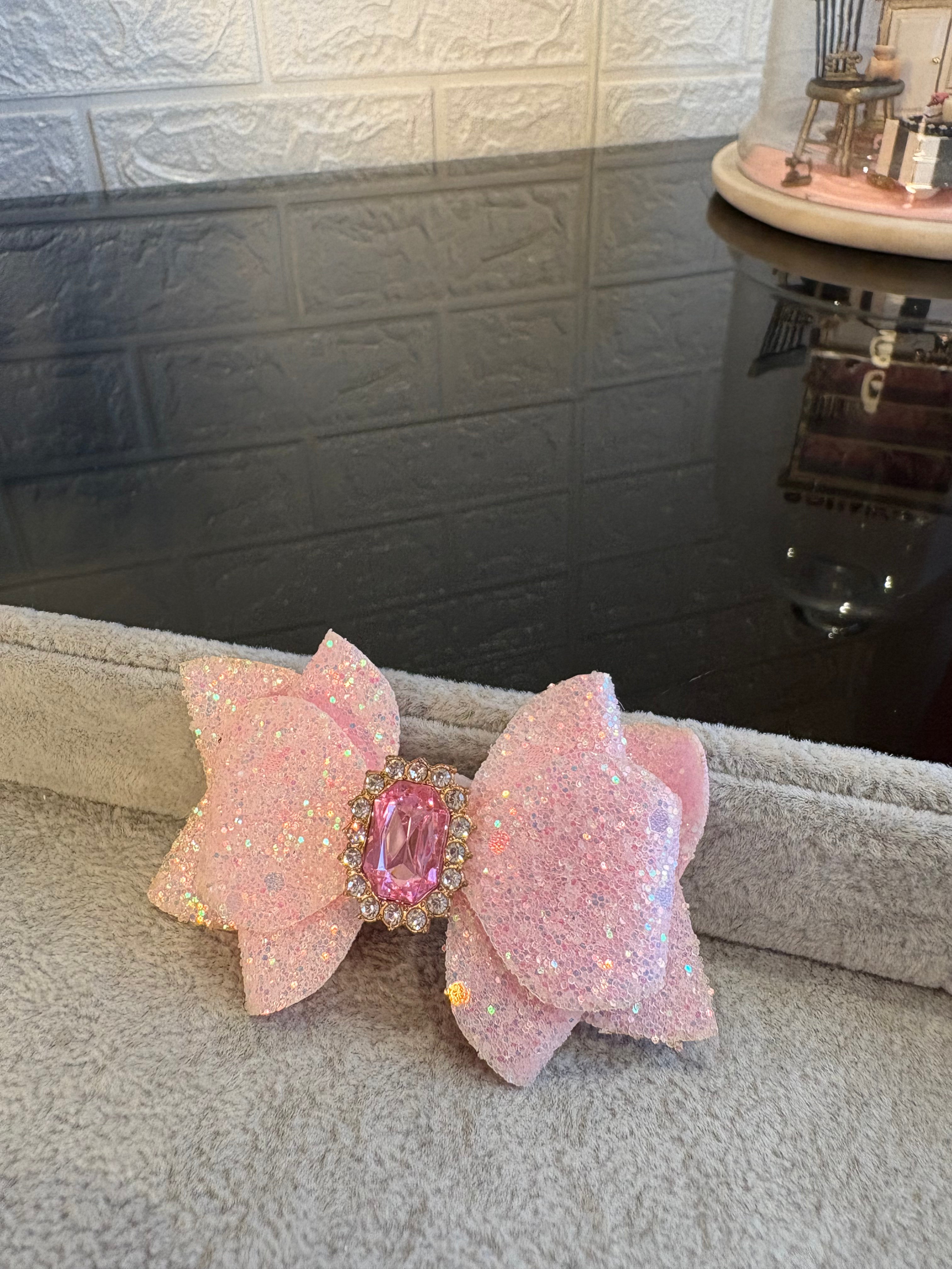 Pink Glitter Gem Hair Bow