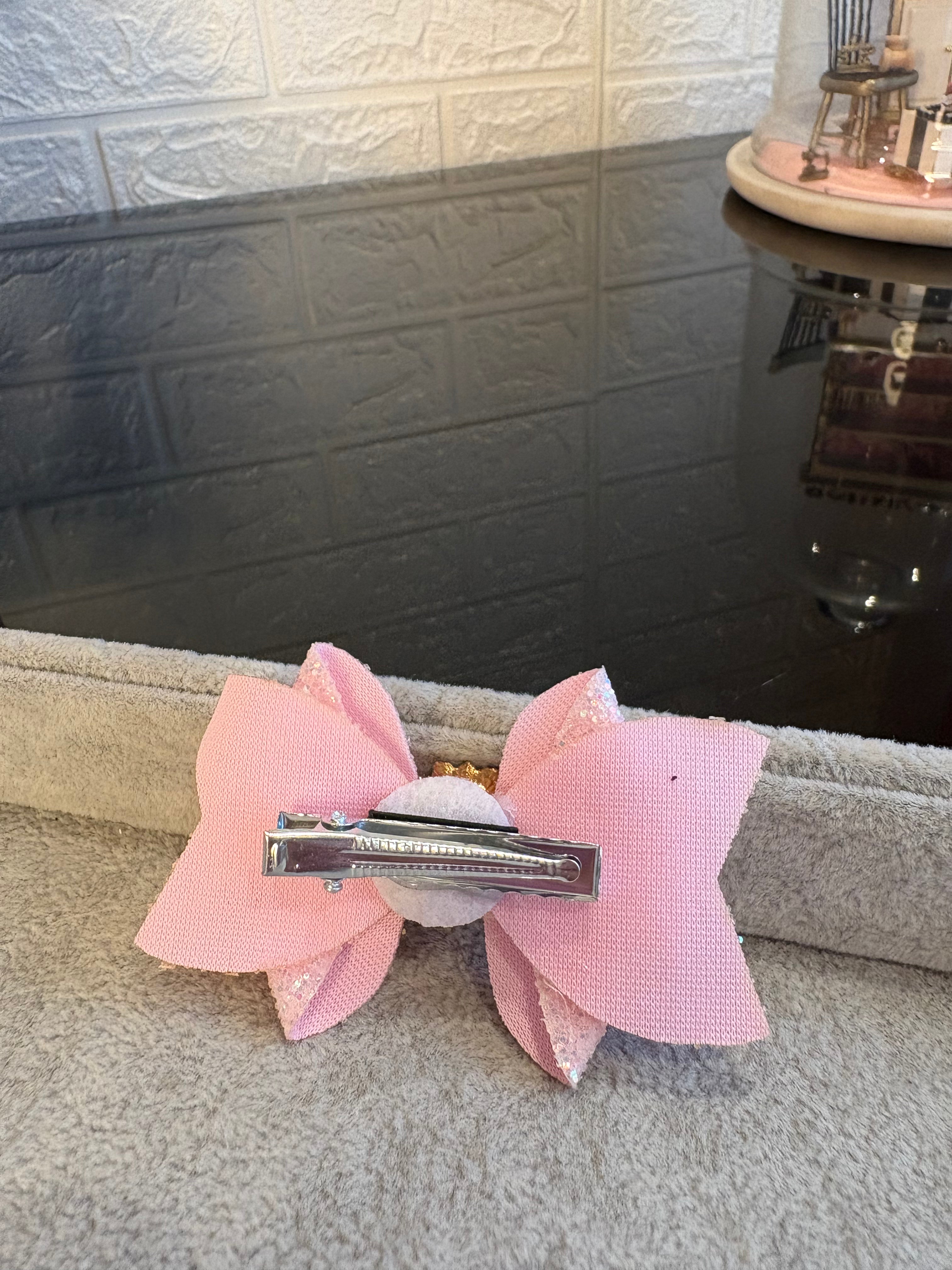 Pink Glitter Gem Hair Bow
