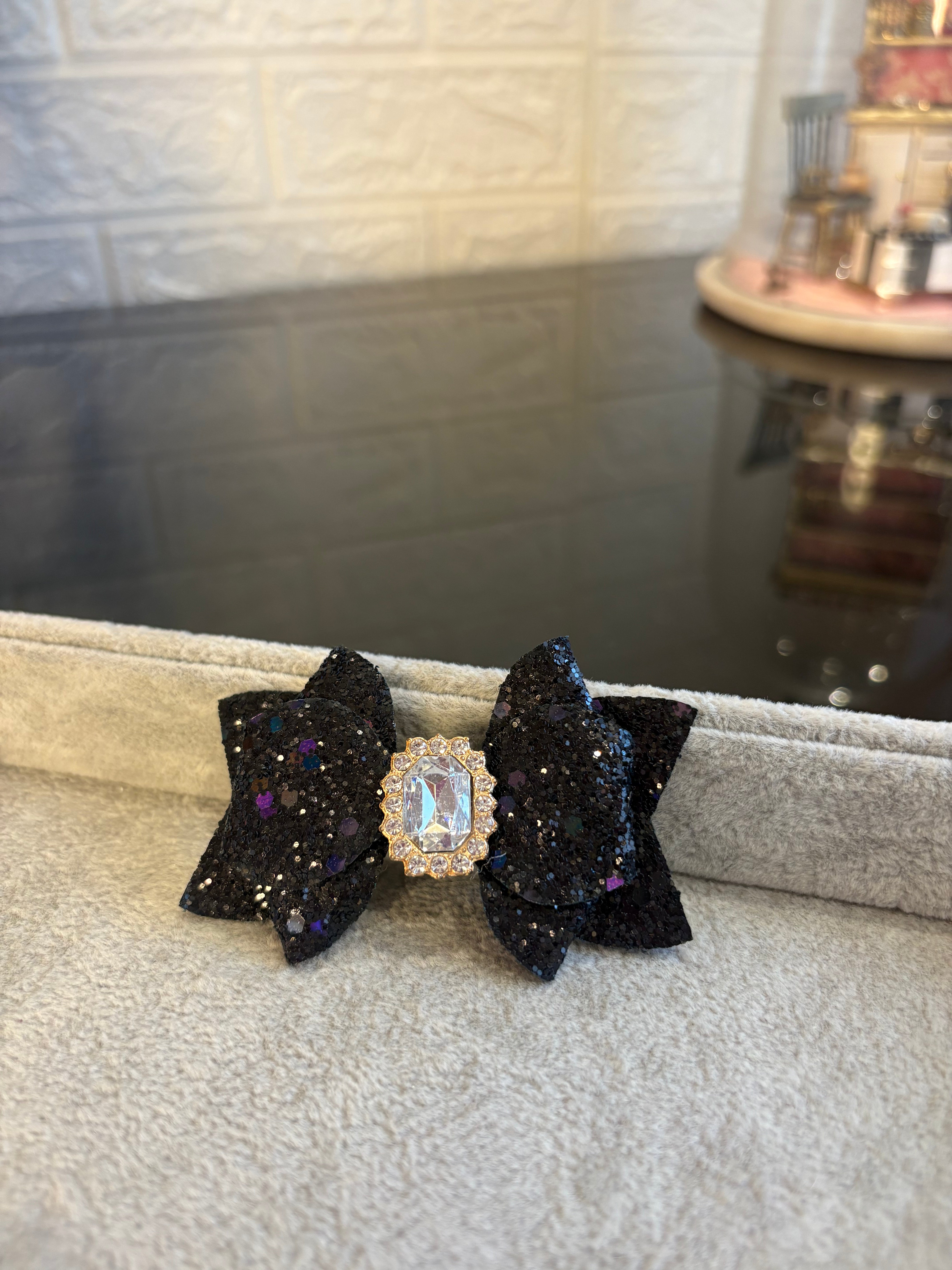 Black Glitter Gem Hair Bow