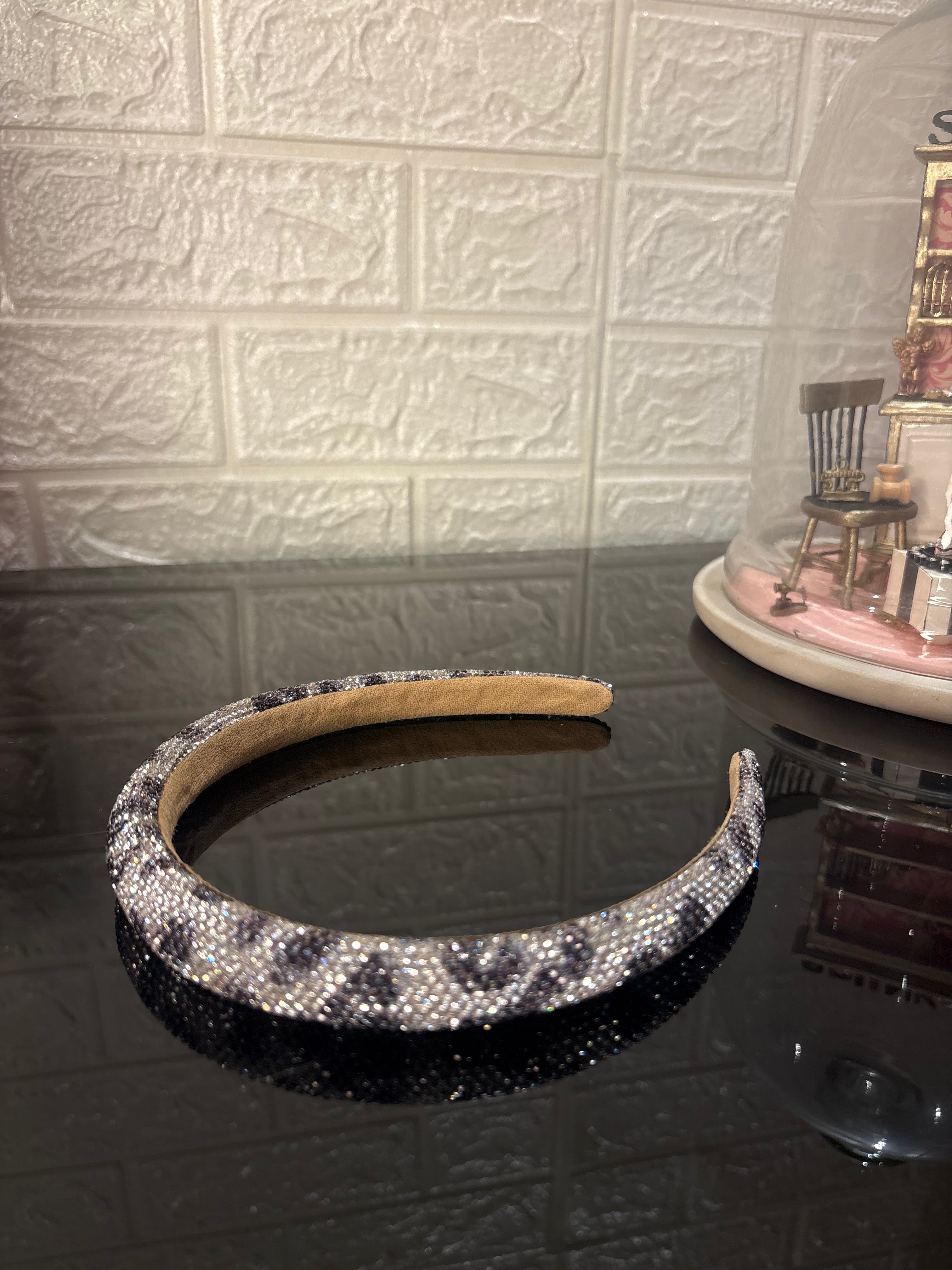 Black And White Rhinestone Studded Hairband