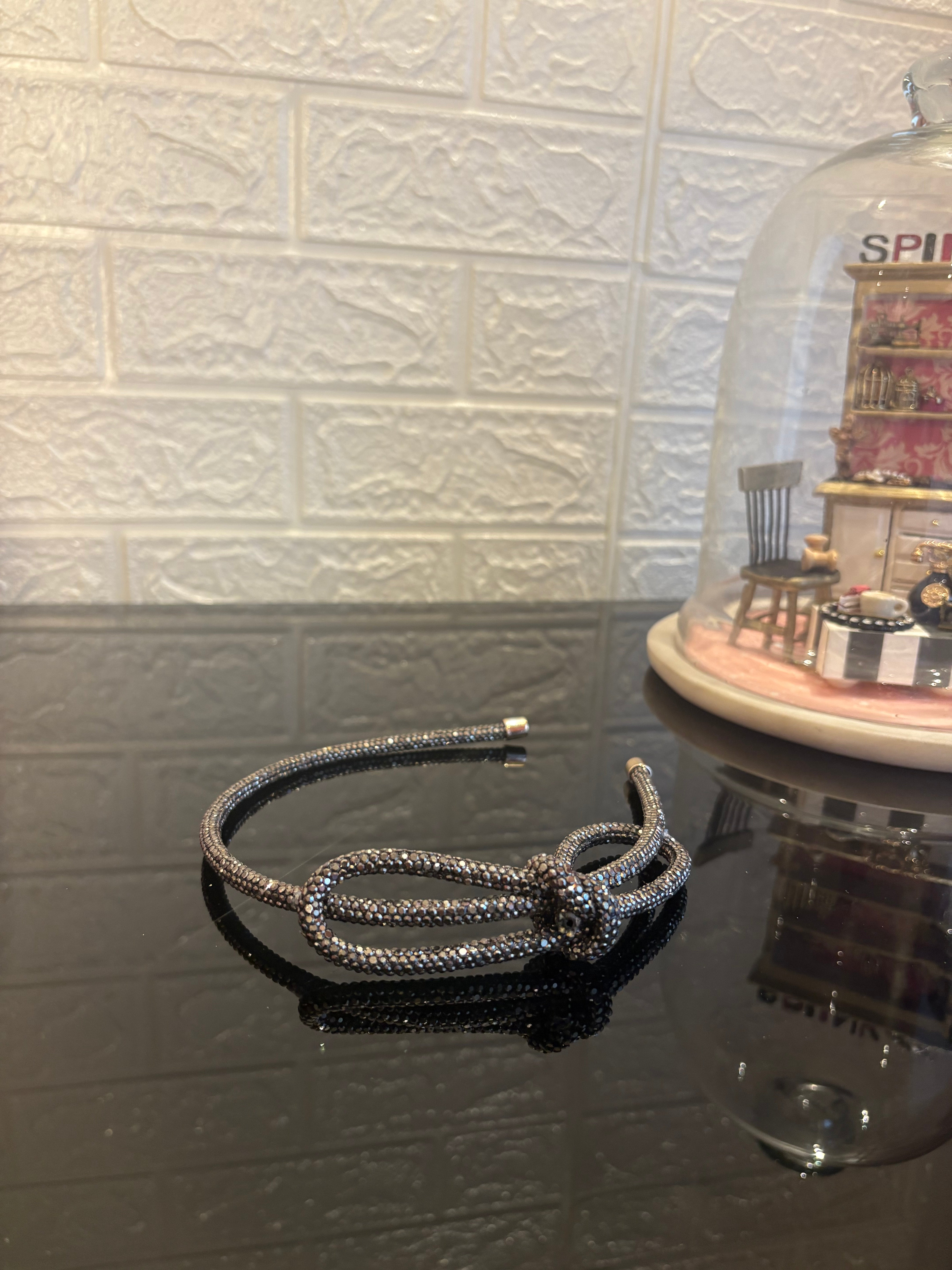 Grey Crystal Knot Hairband