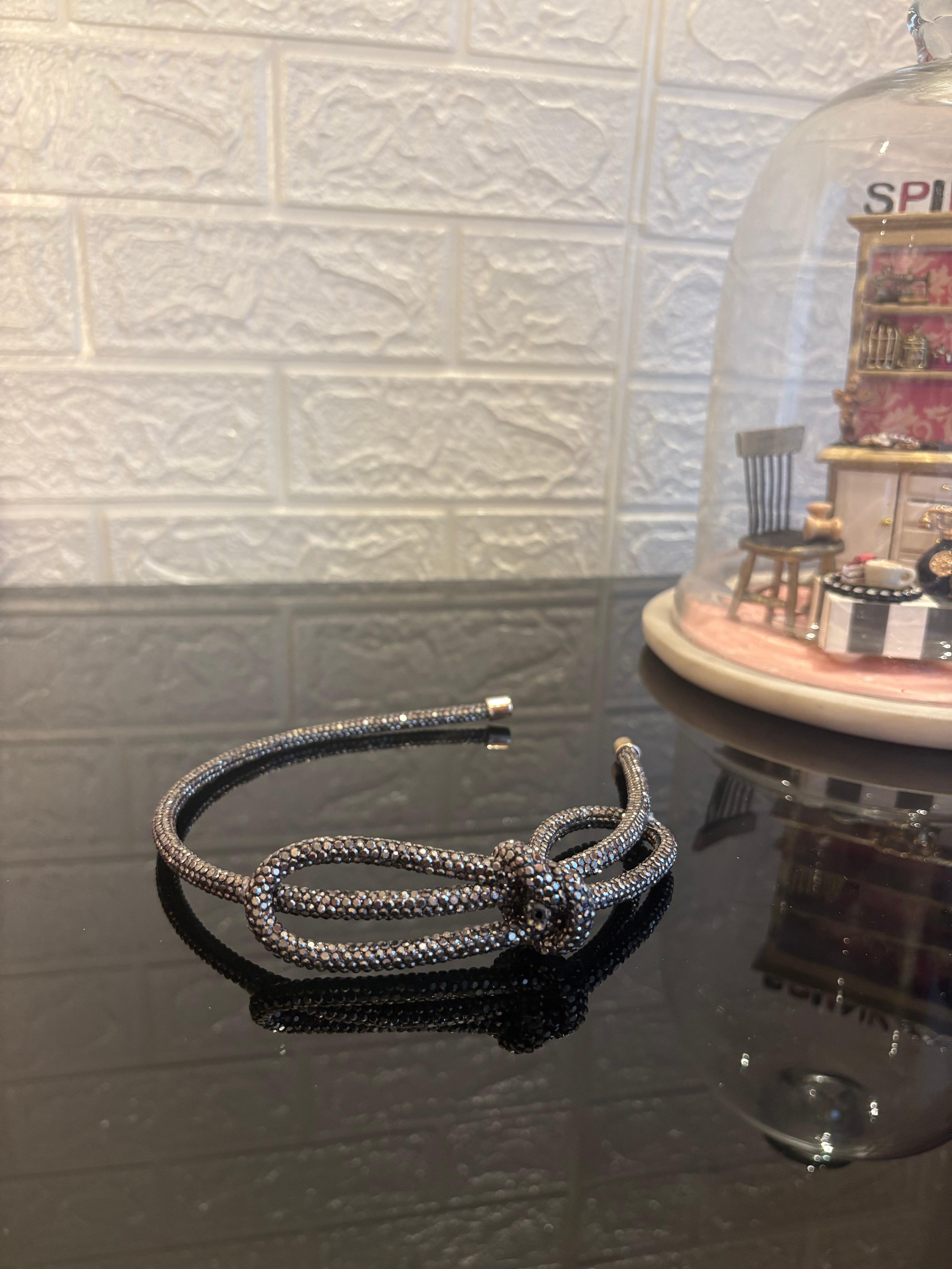Grey Crystal Knot Hairband