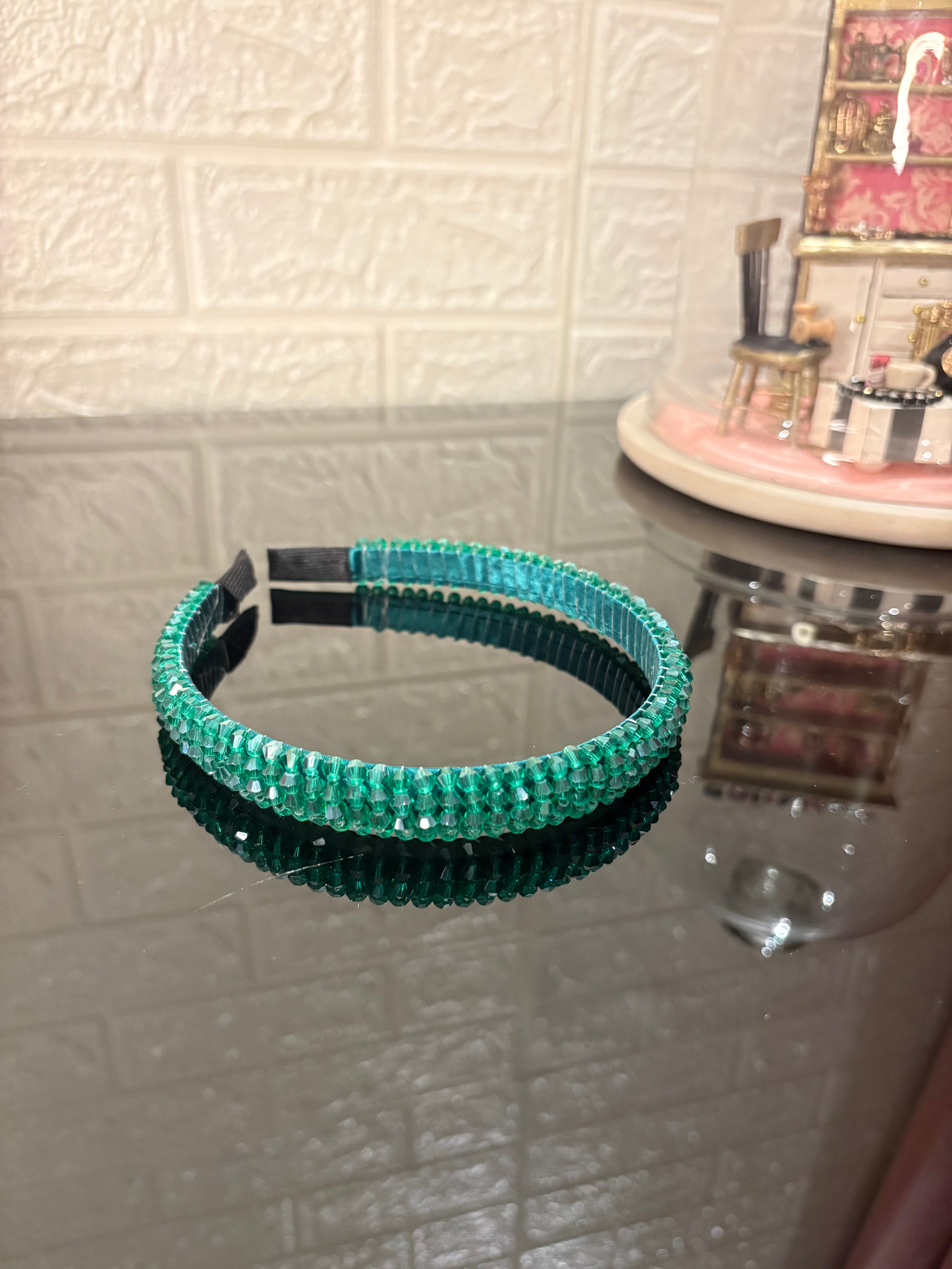 Dark Green Beaded Hairband