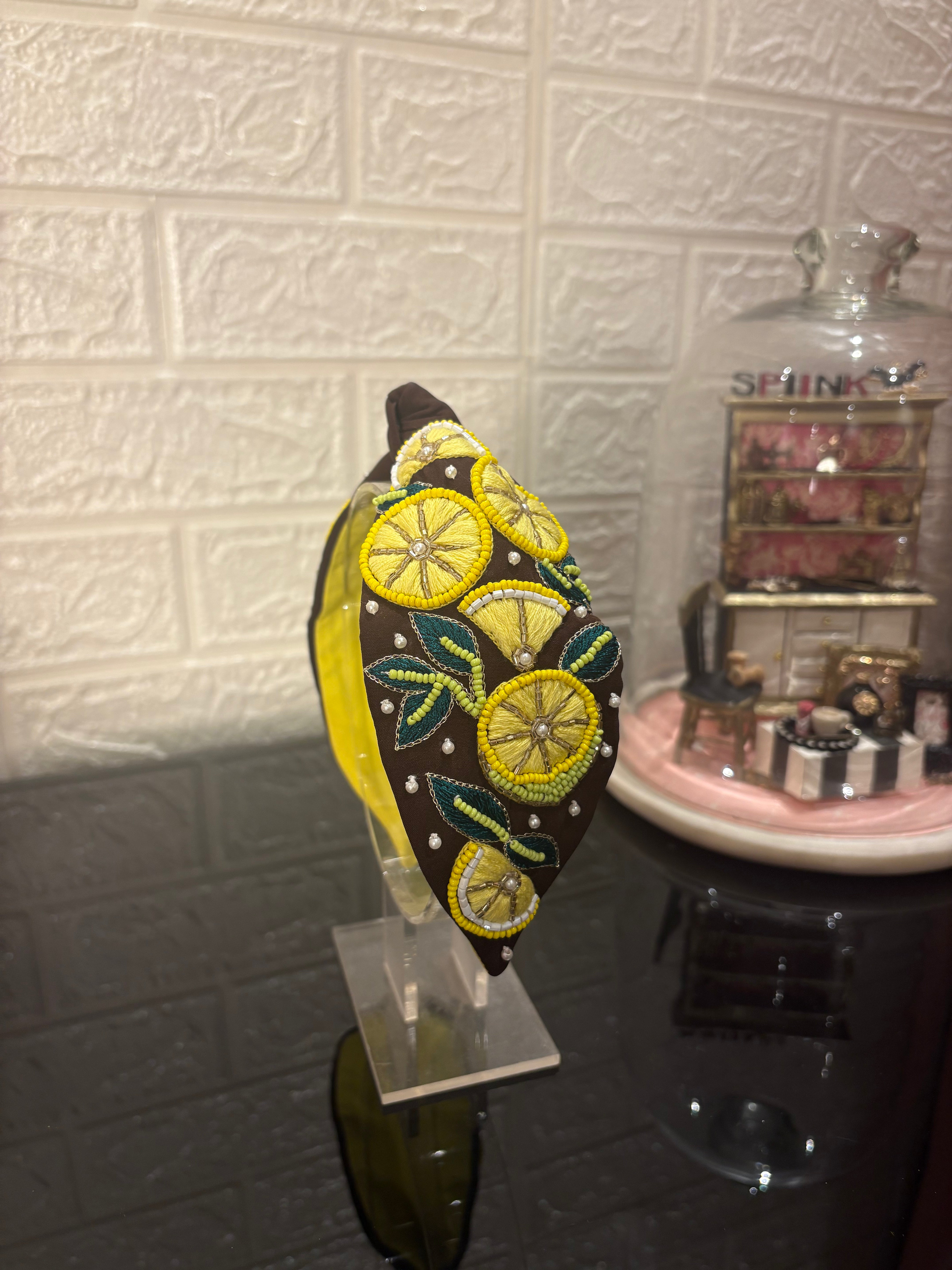 Lemon Orchid Dark Brown Turban Hairband