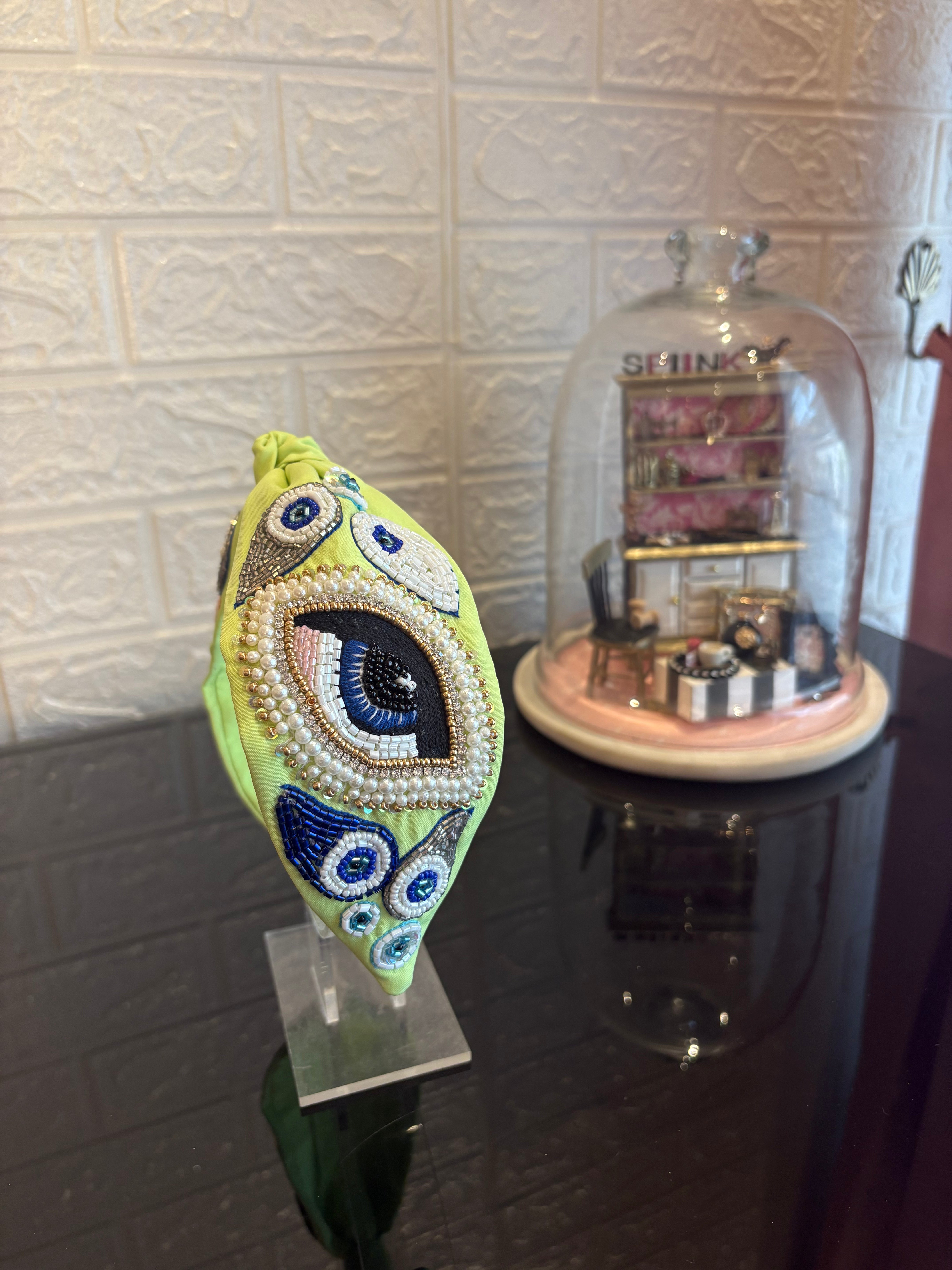 Evil Eye Light Green Initial Turban Hairband