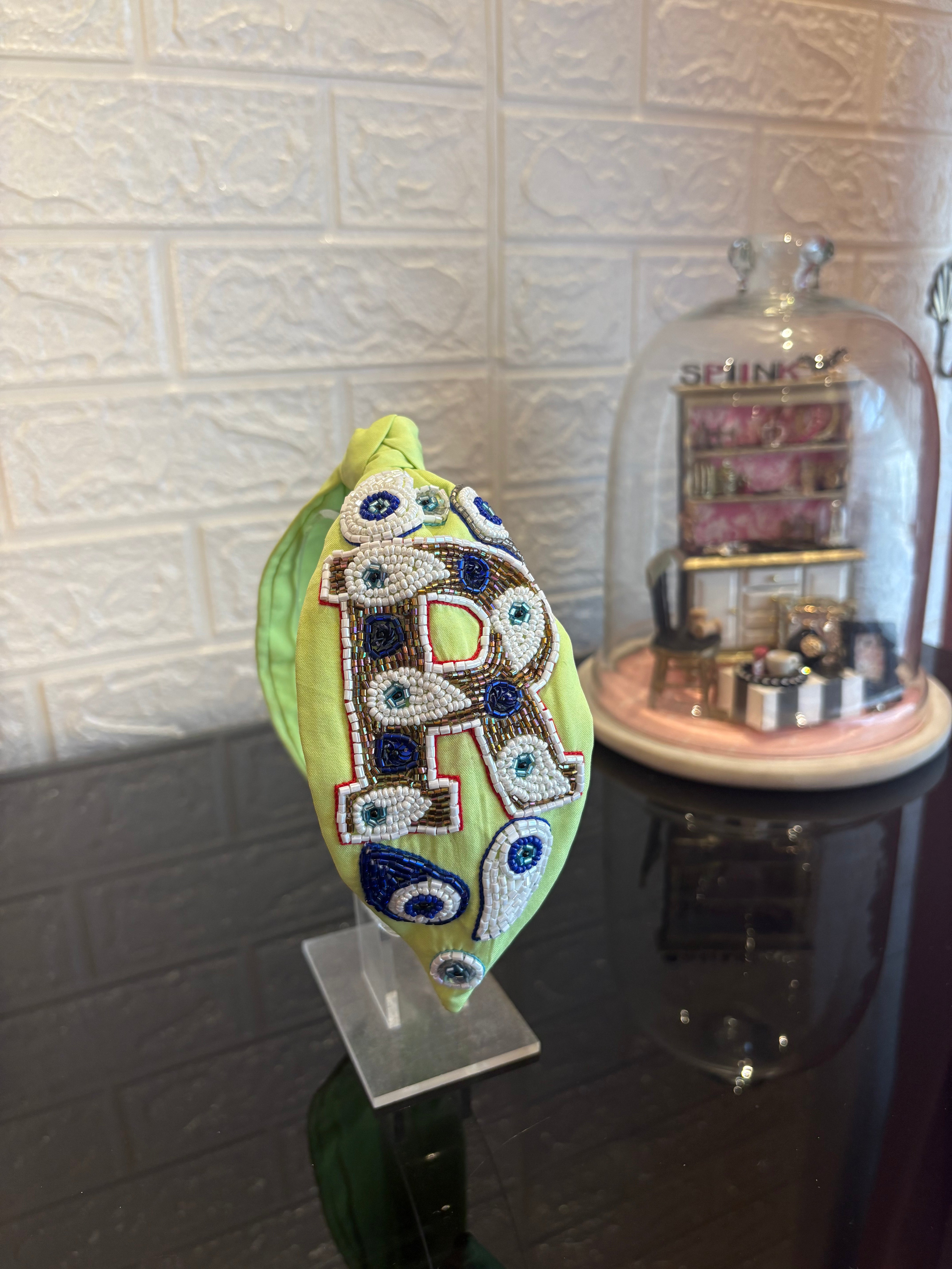 Evil Eye Light Green Initial Turban Hairband