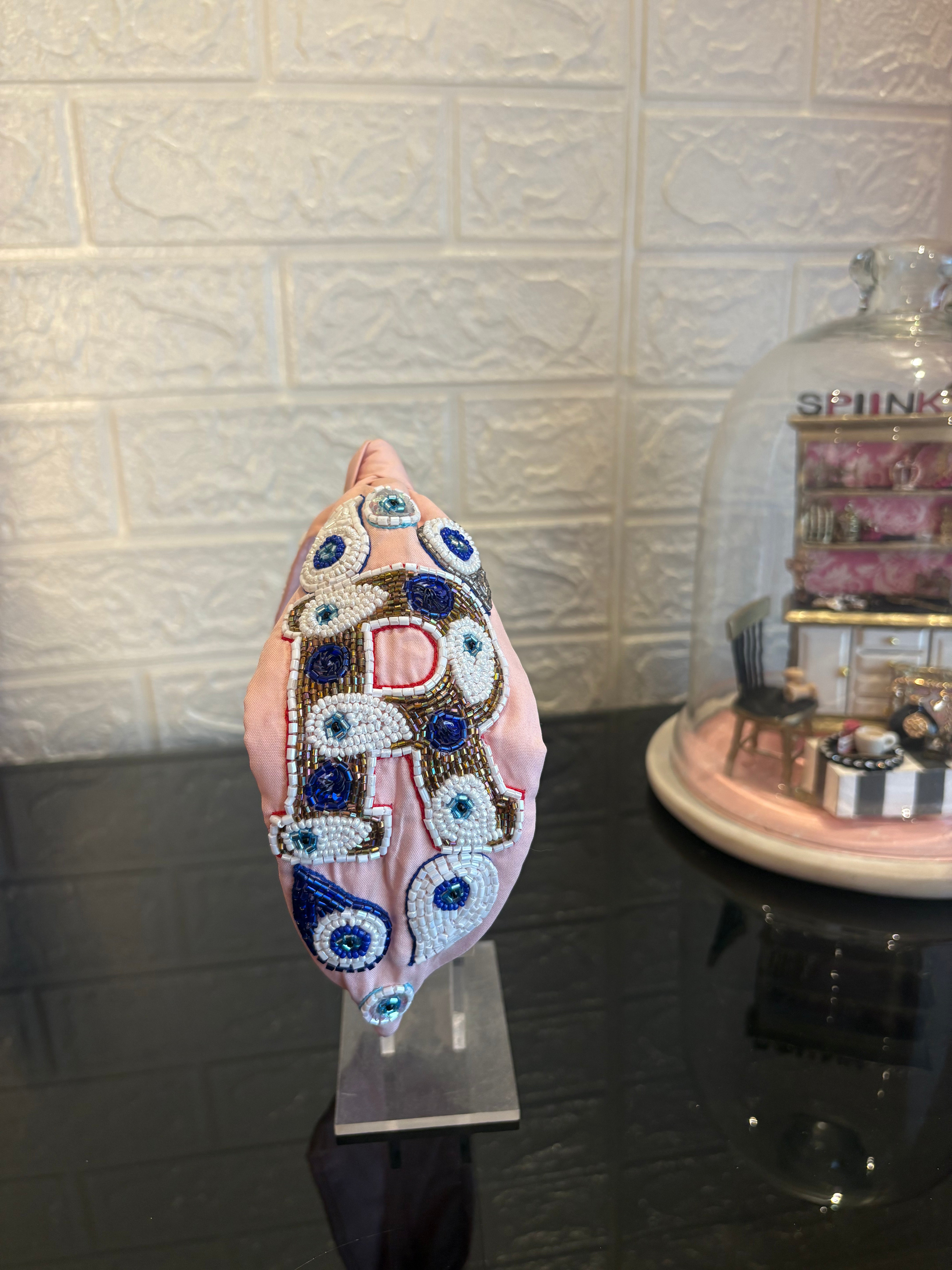 Evil Eye Peach Initial Turban Hairband