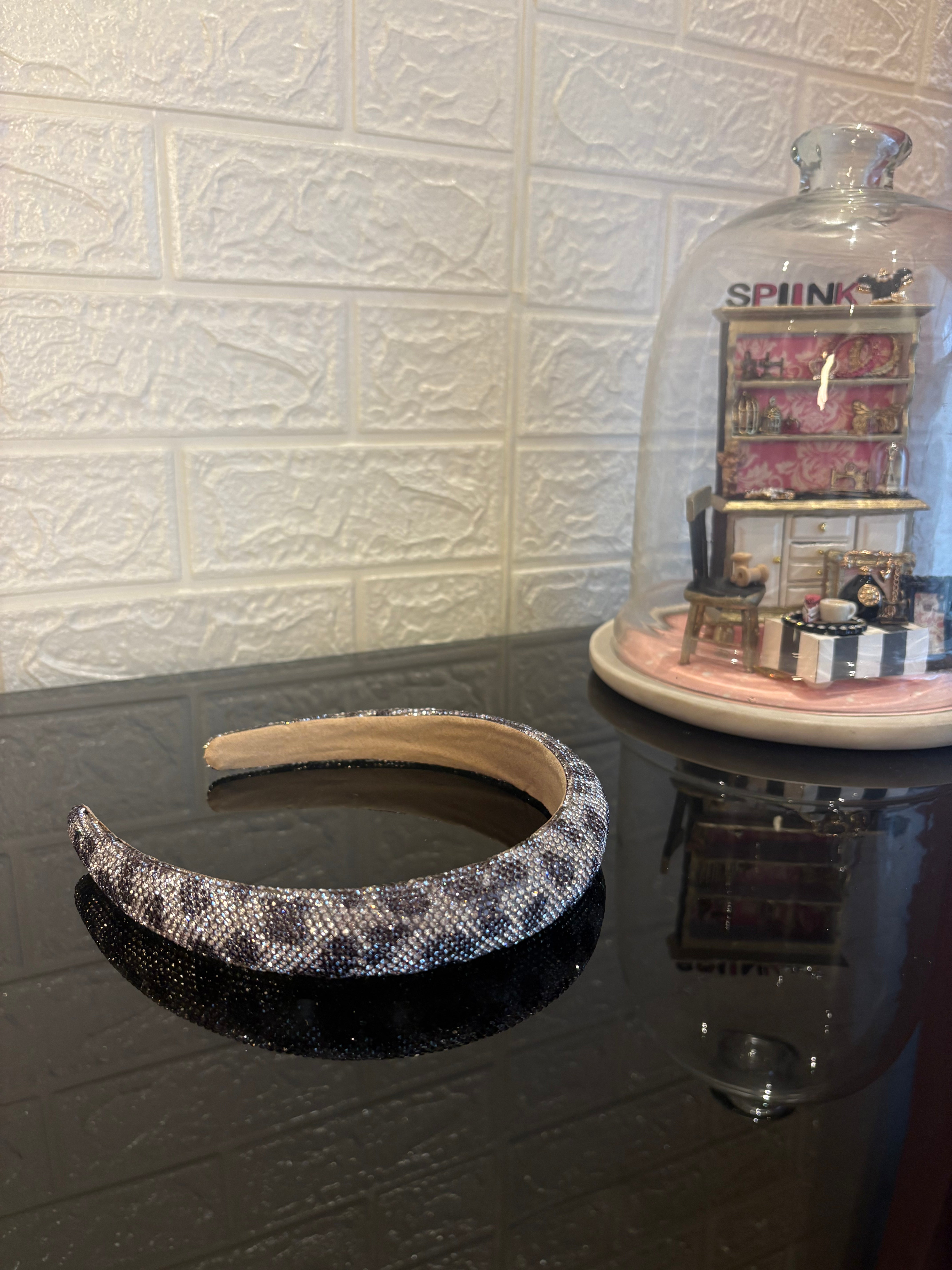 Crystelle Grey & Black Rhinestone Hairband