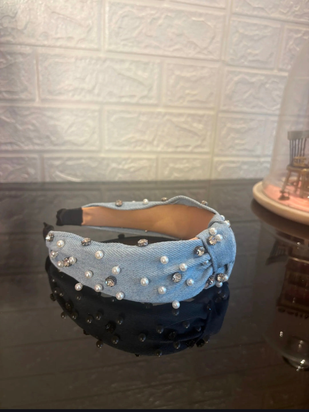 Baby Blue Pearl Denim Hairband
