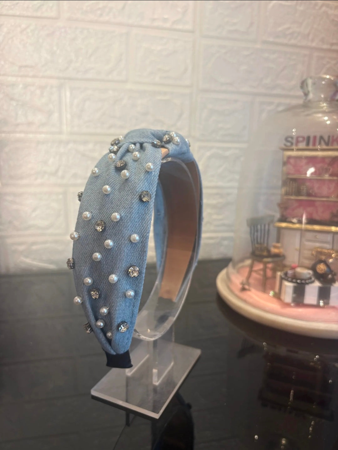 Baby Blue Pearl Denim Hairband