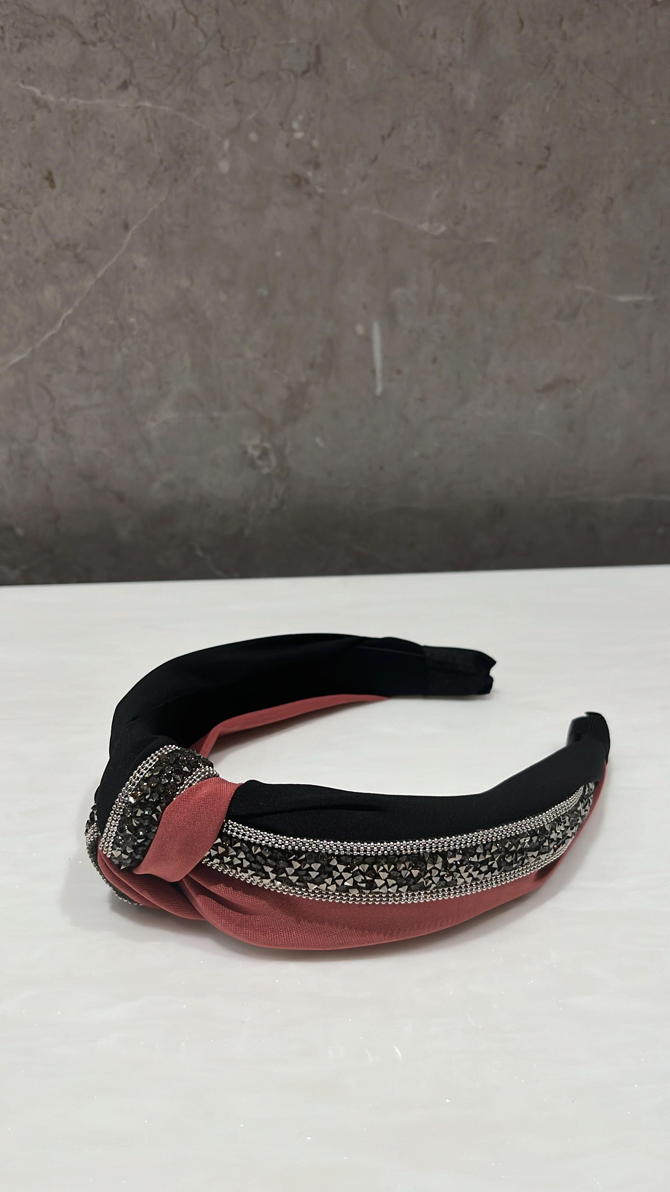 Sparkle And Spot Black & Dark Coral Duo Turban Hairband