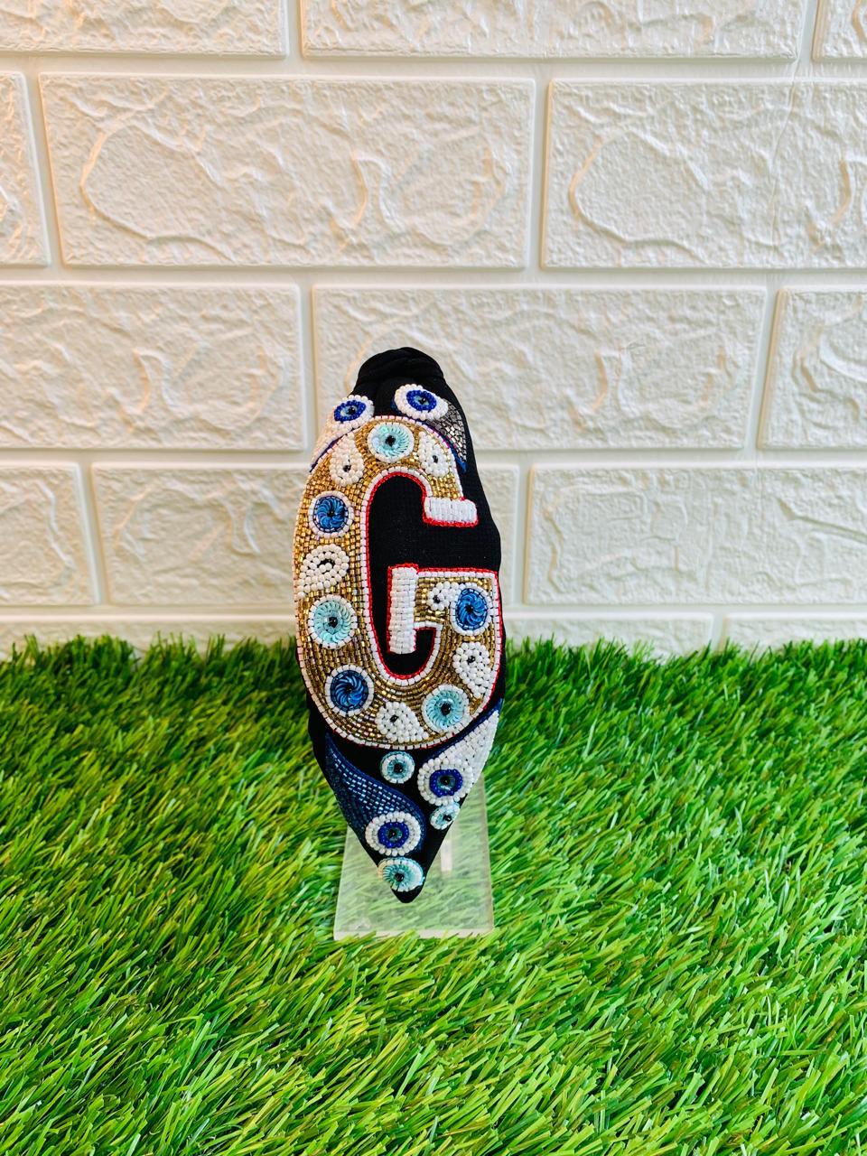 Evil Eye Initial Black Hairband