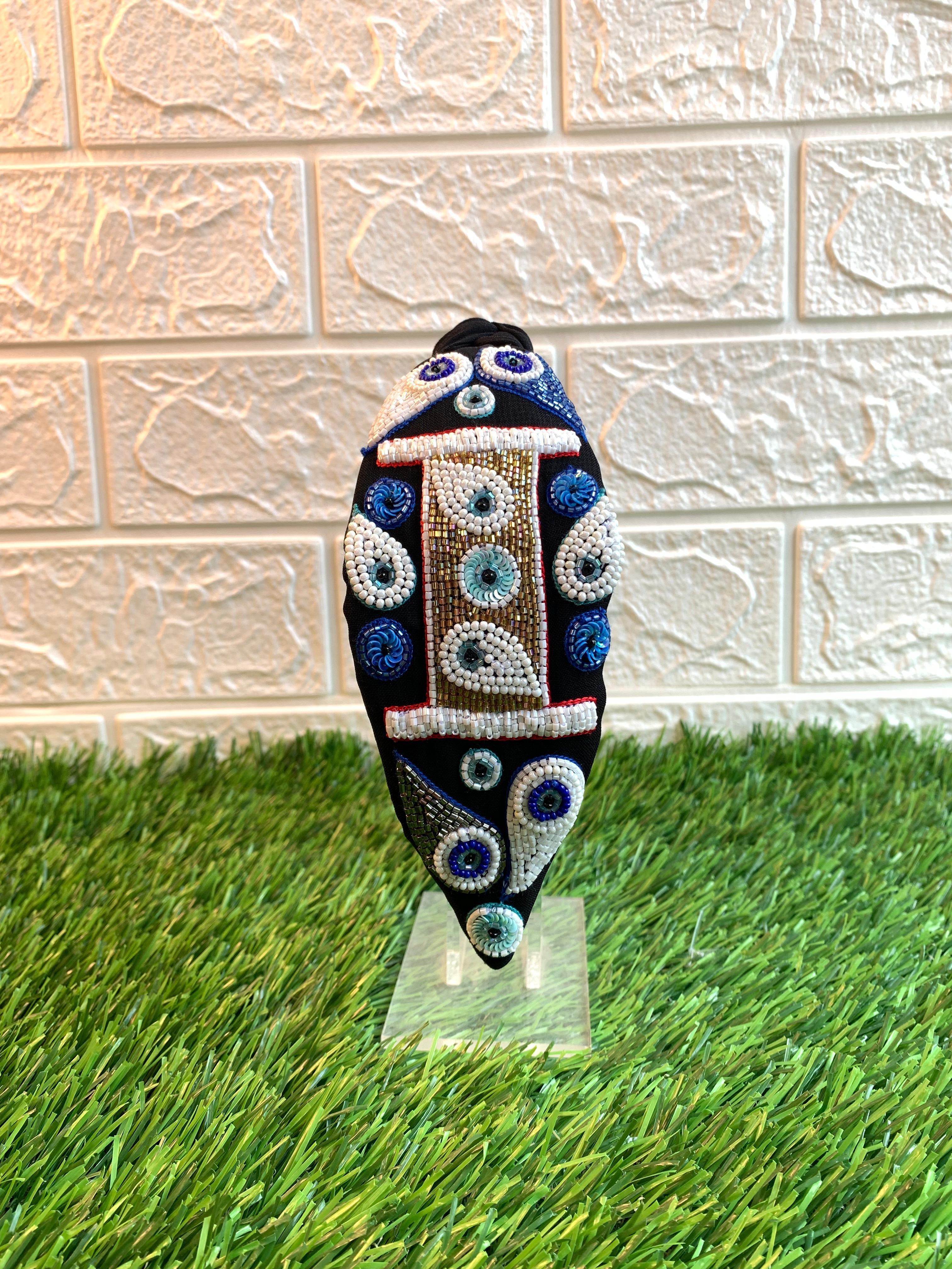 Evil Eye Initial Black Hairband