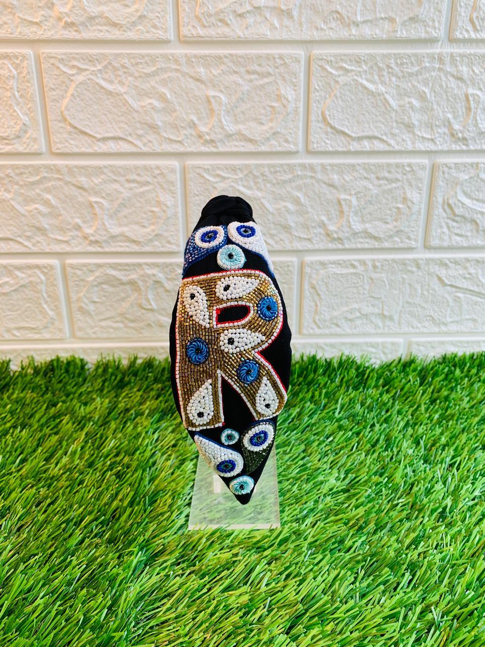 Evil Eye Initial Black Hairband