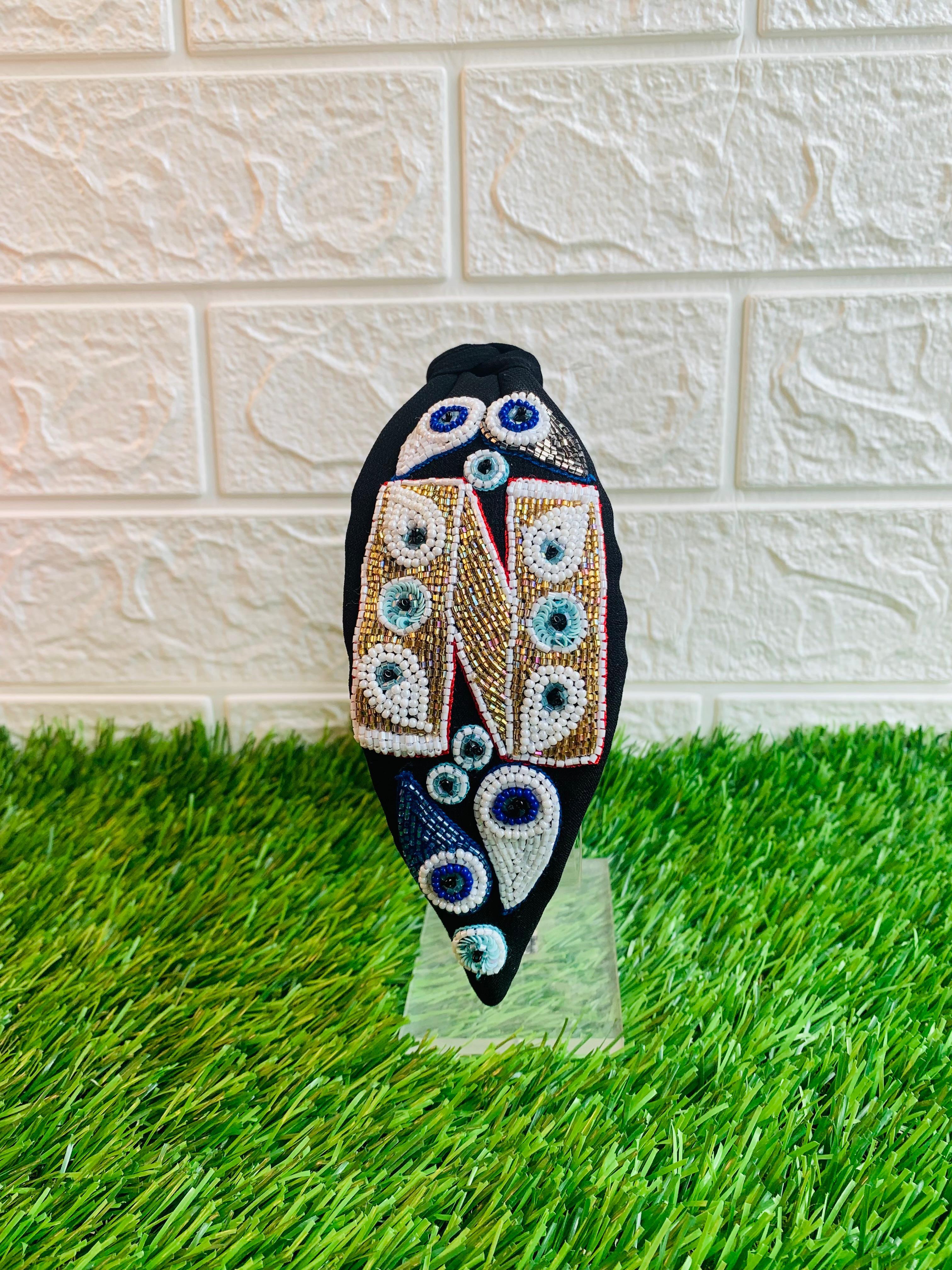 Evil Eye Initial Black Hairband