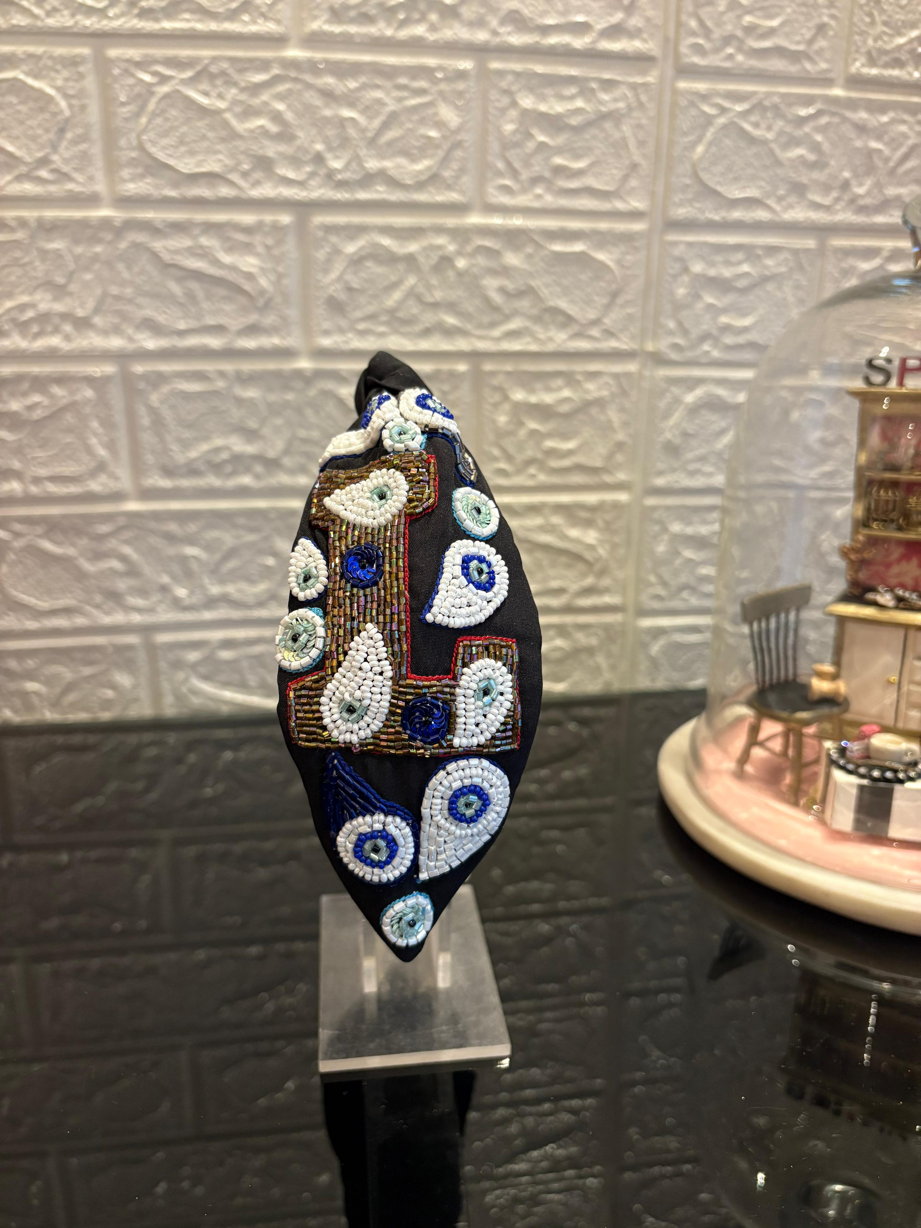 Evil Eye Initial Black Hairband