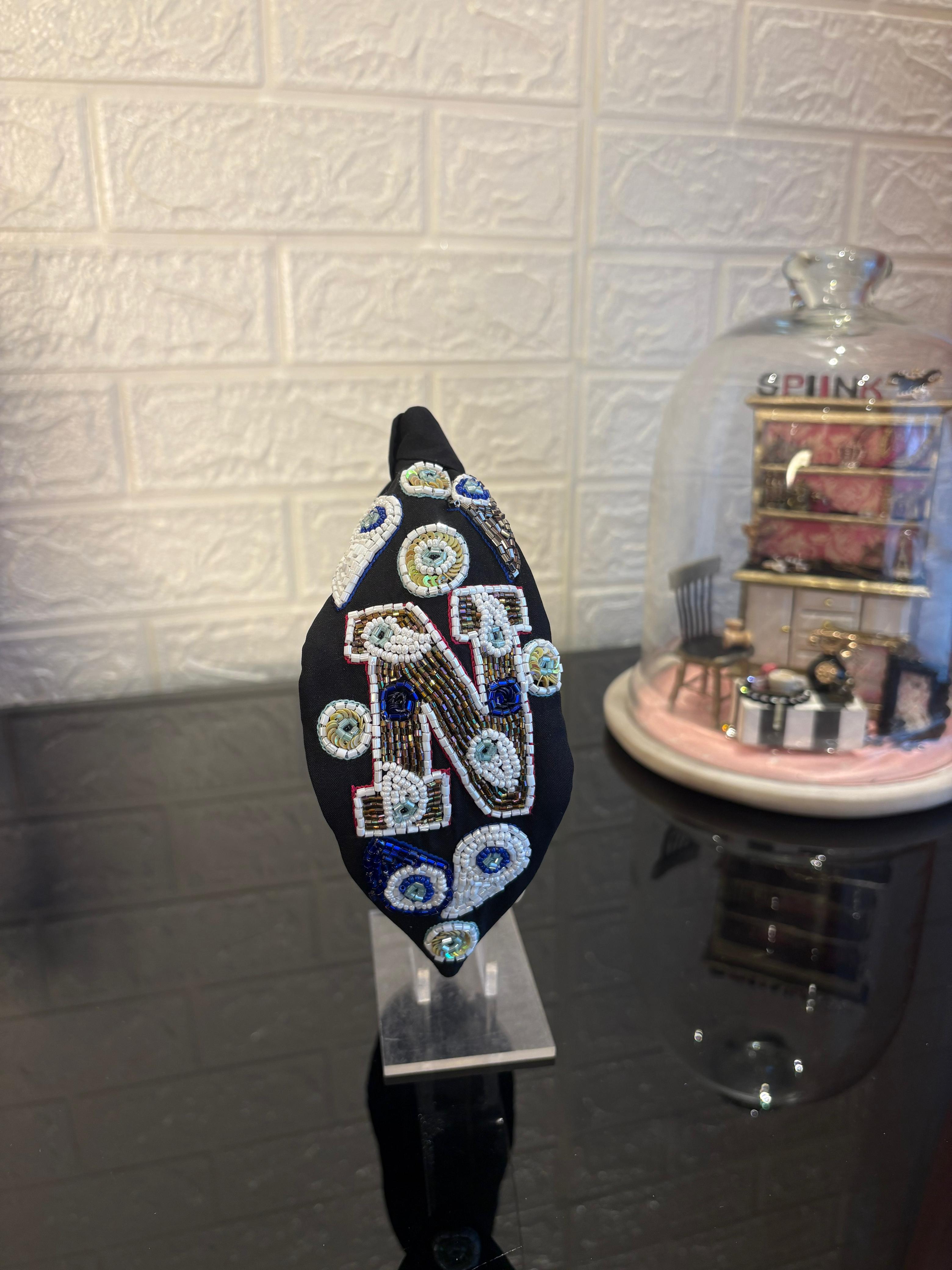 Evil Eye Initial Black Hairband