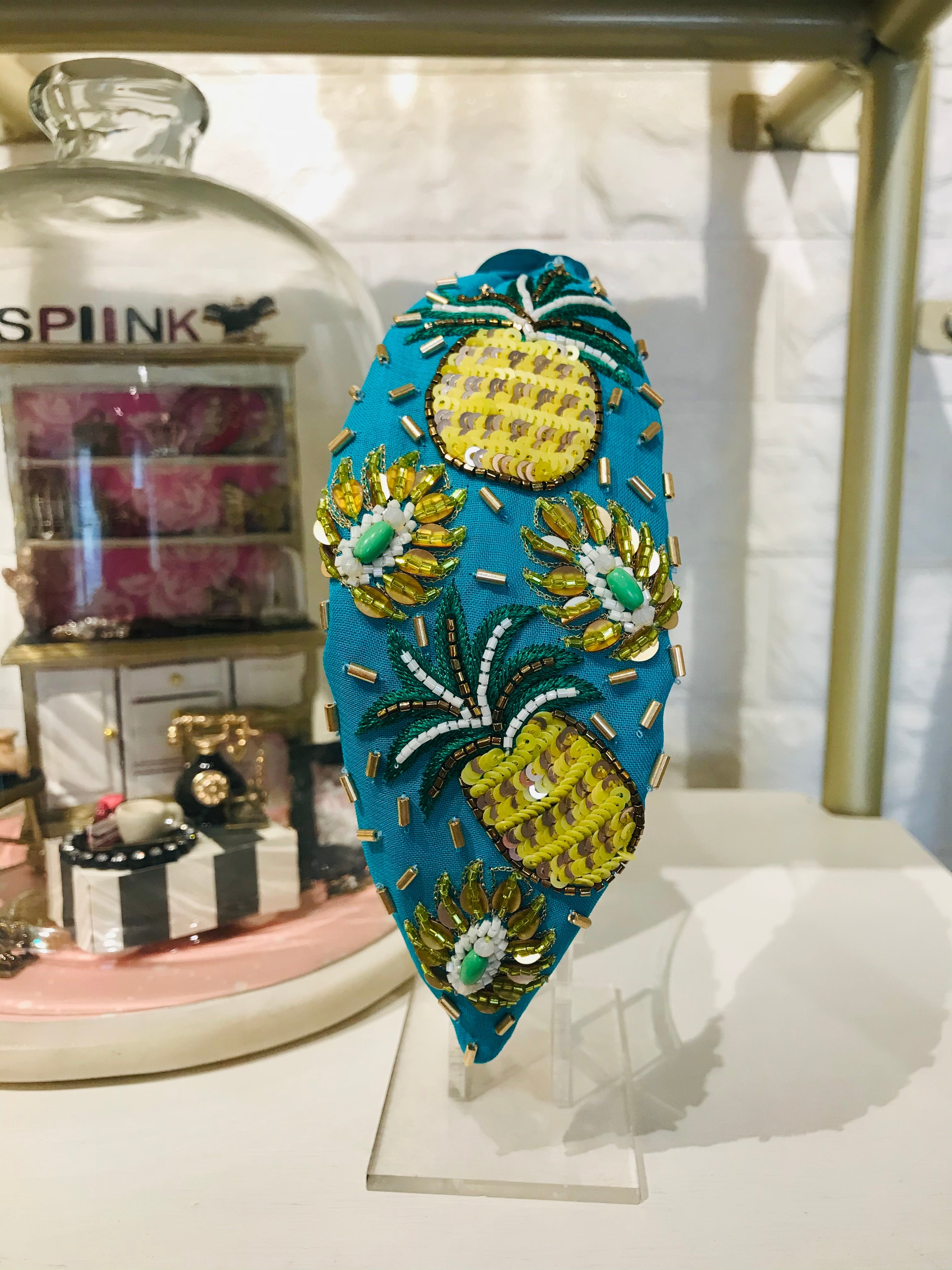 Tropical Pineapple Blue Turban Hairband