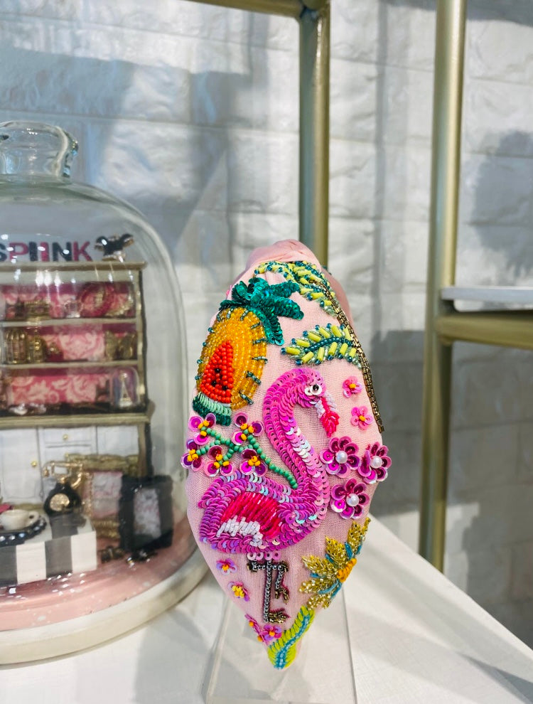 Flamingo Cream Rose Turban Hairband