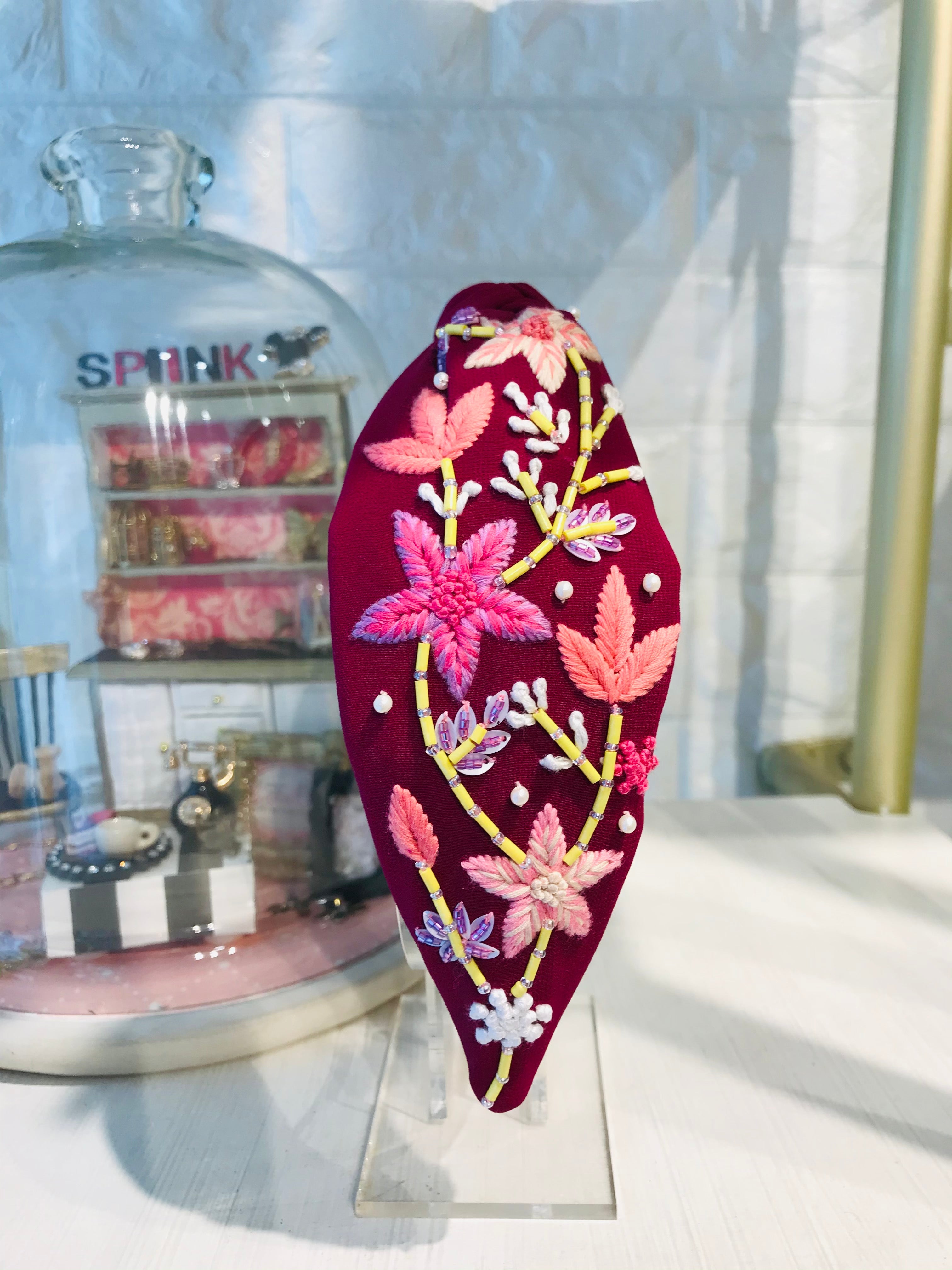 Floral Daisy Merlot Turban Hairband