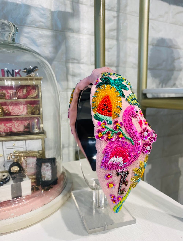 Flamingo Cream Rose Turban Hairband