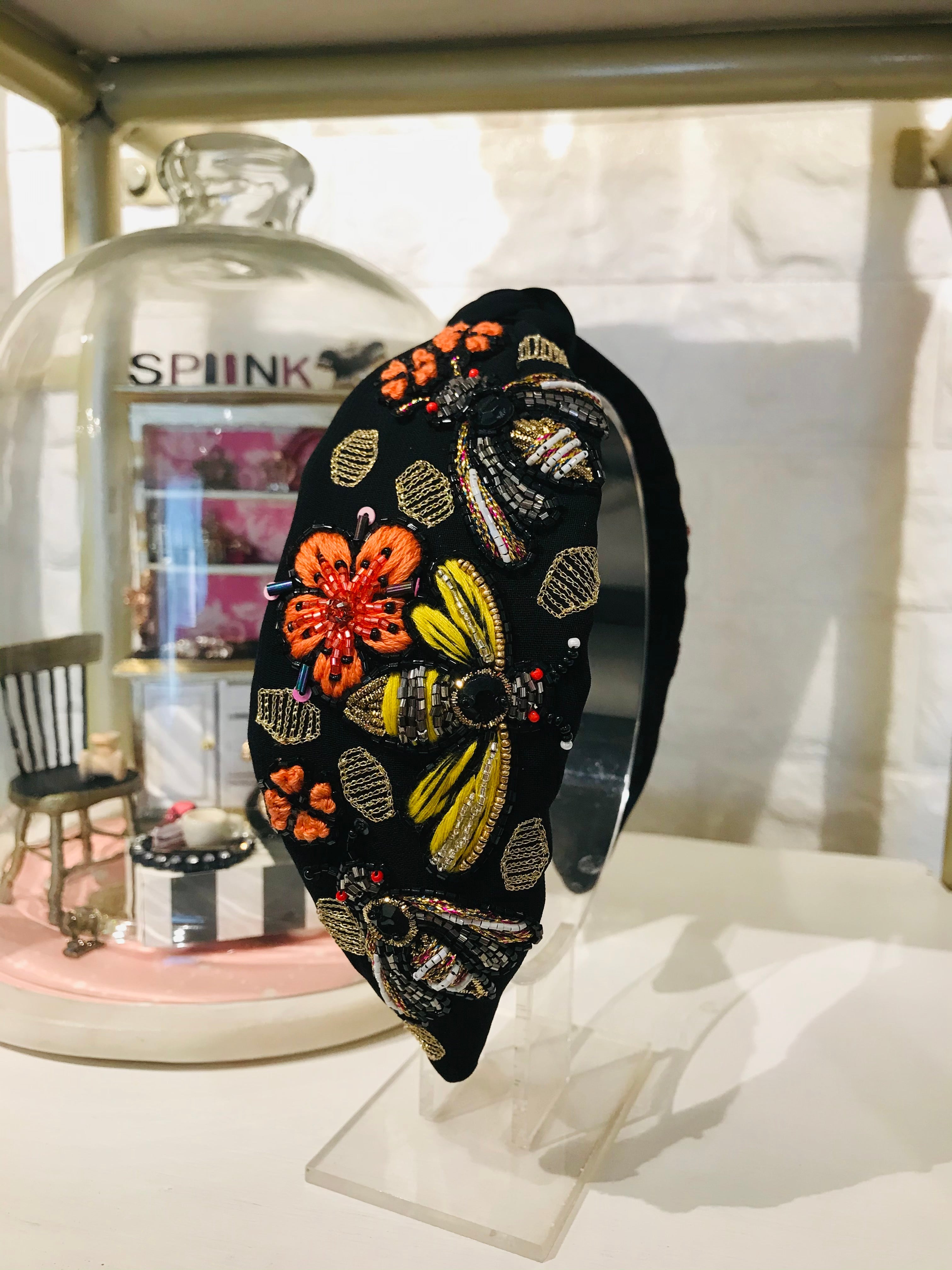 Honeycomb Bee Black Turban Hairband