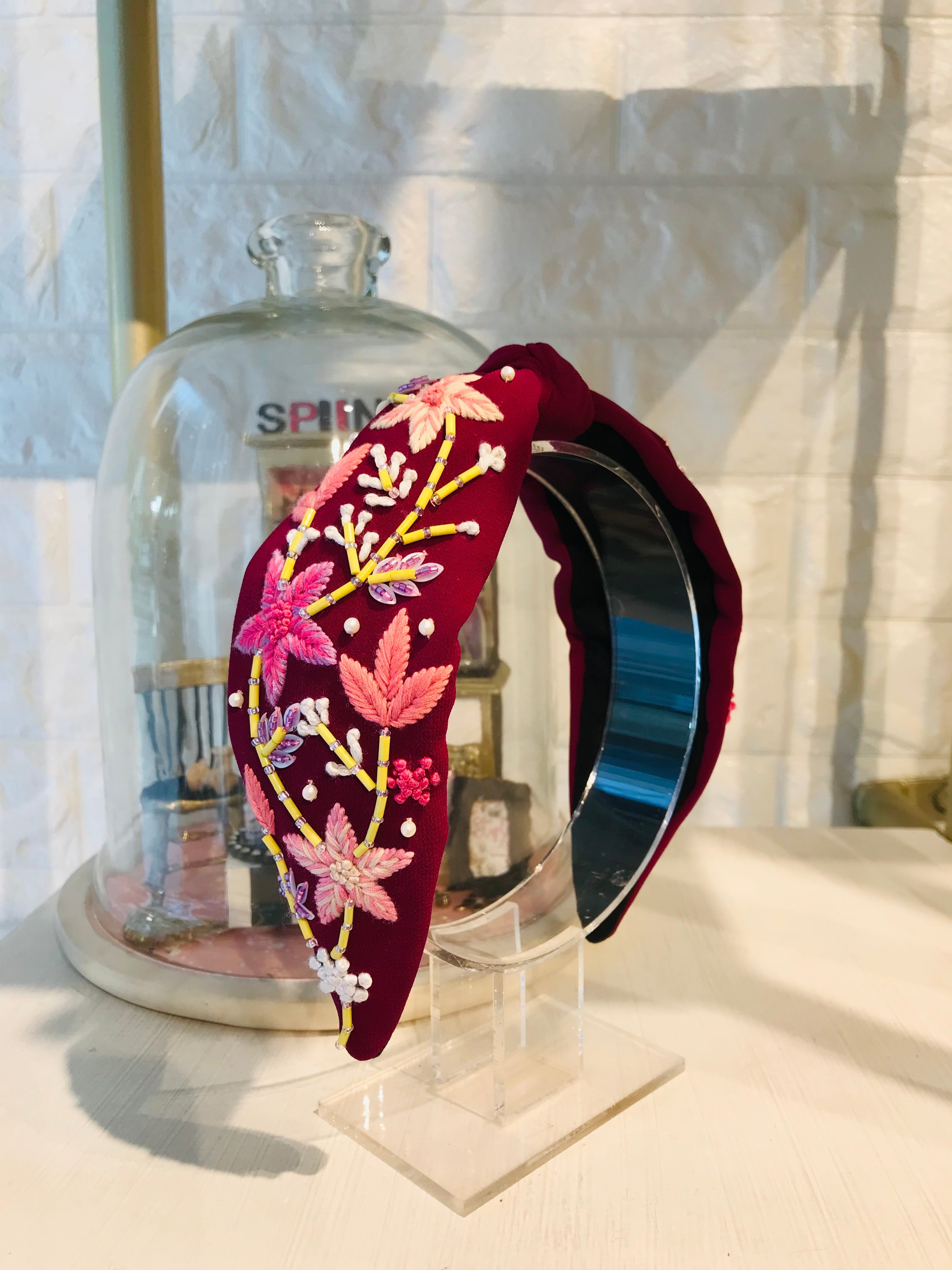 Floral Daisy Merlot Turban Hairband