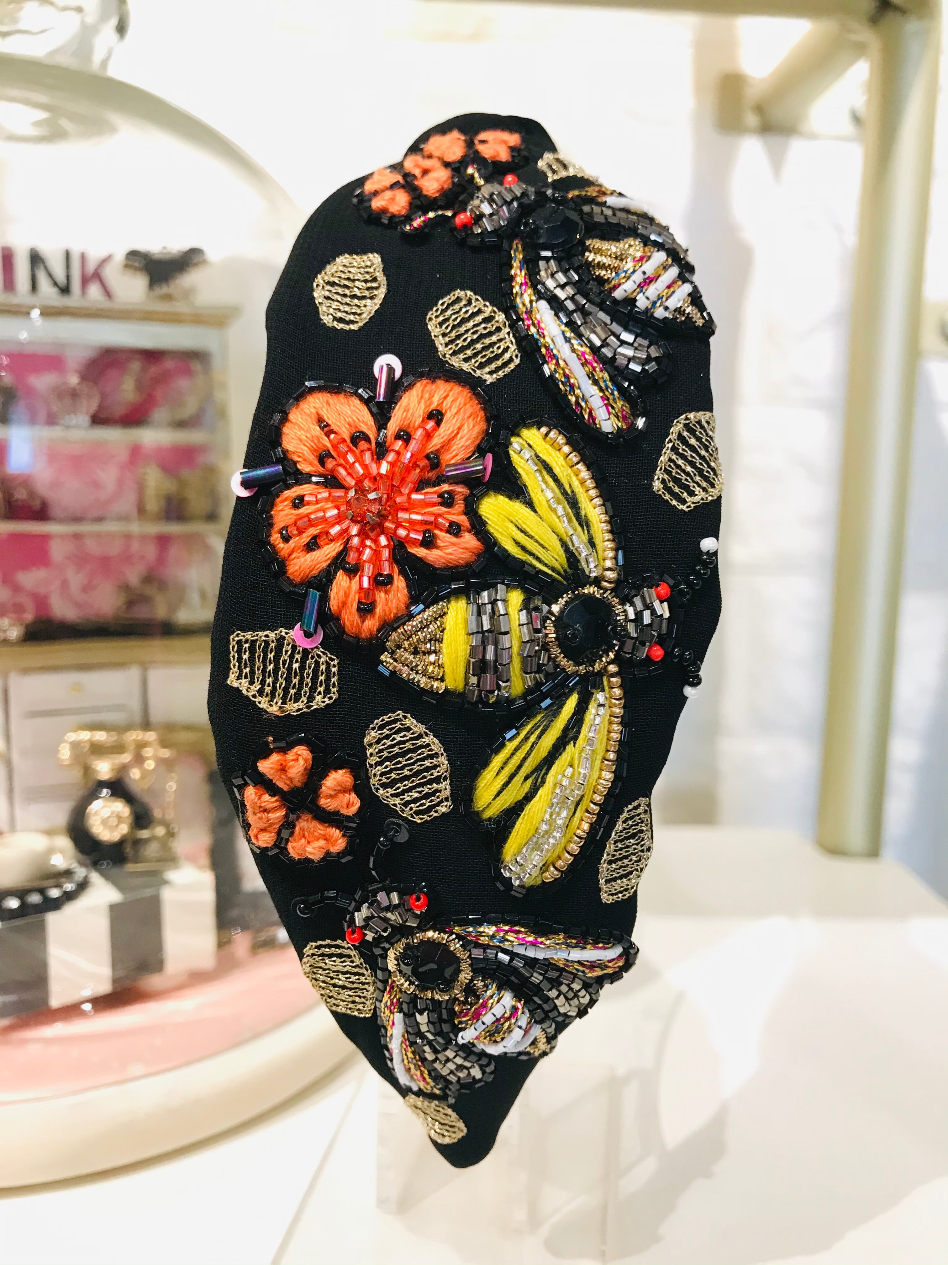 Honeycomb Bee Black Turban Hairband